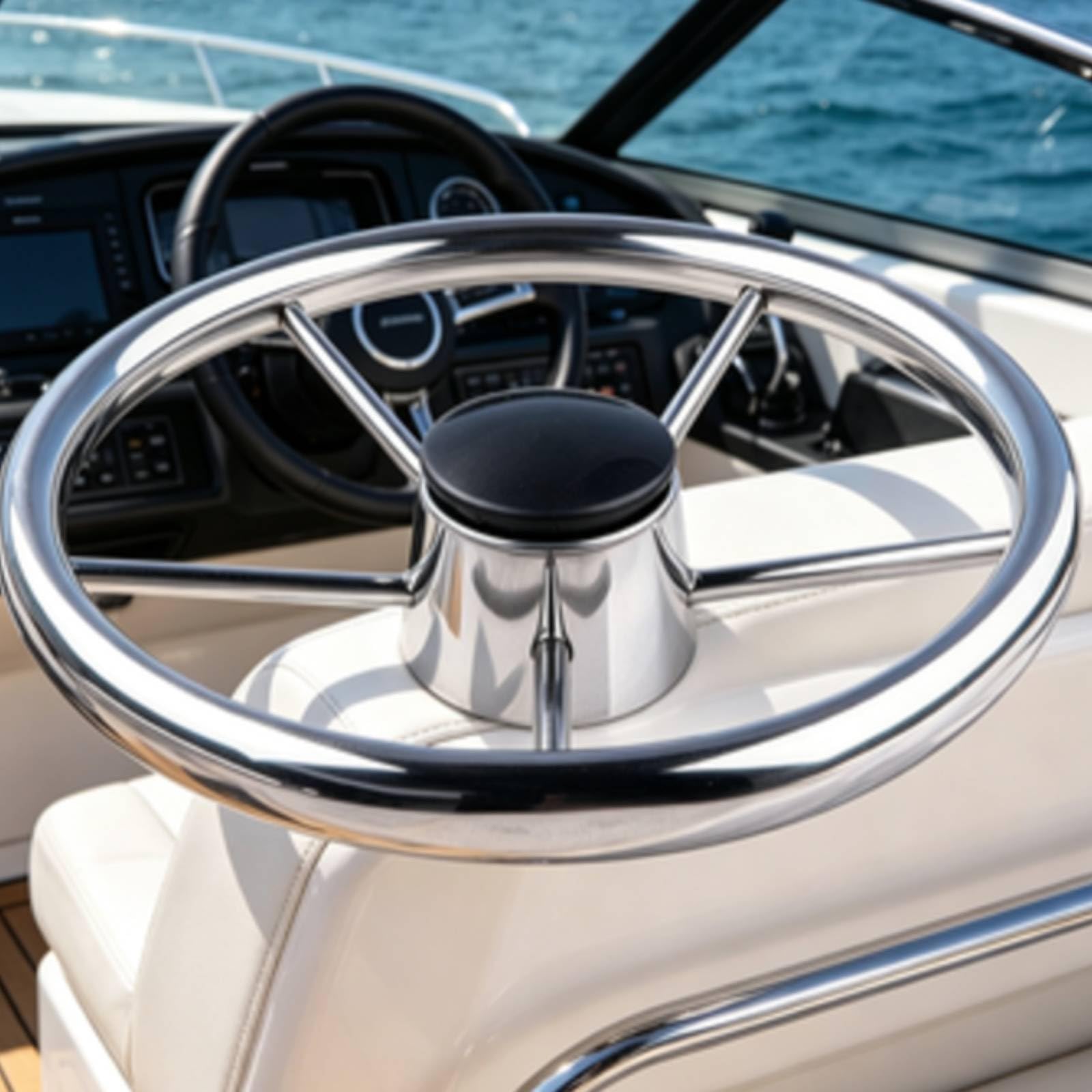 Volante Marino Timone Yacht in Acciaio Inox 304 con Cerchio Lucidato Raggi Cinque per Presa Comoda Controllo Adatto Yacht Postazione di Guida