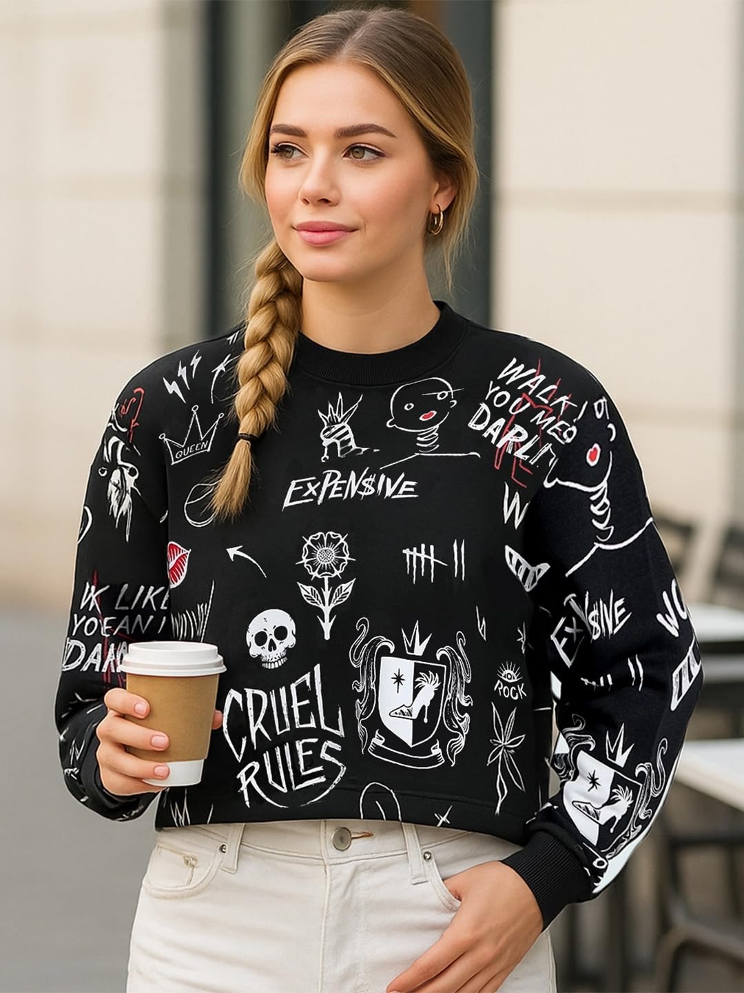 Bewakoof X Disney Cruella damska bluza oversize z mieszanki bawełny