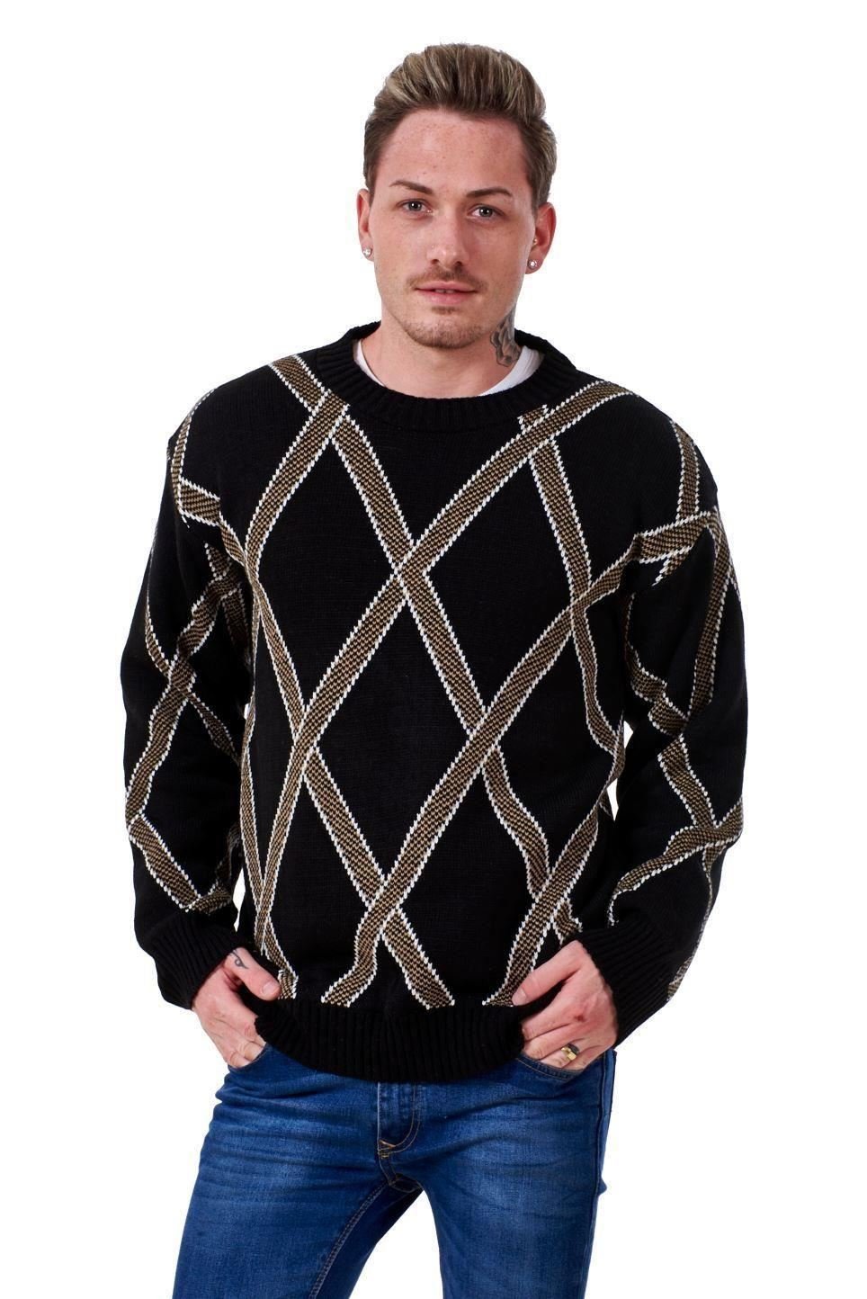 Malay New Mens Knitted Jumper Cross Knit Pullover Casual Warm Sweater Top M to 5XL Black