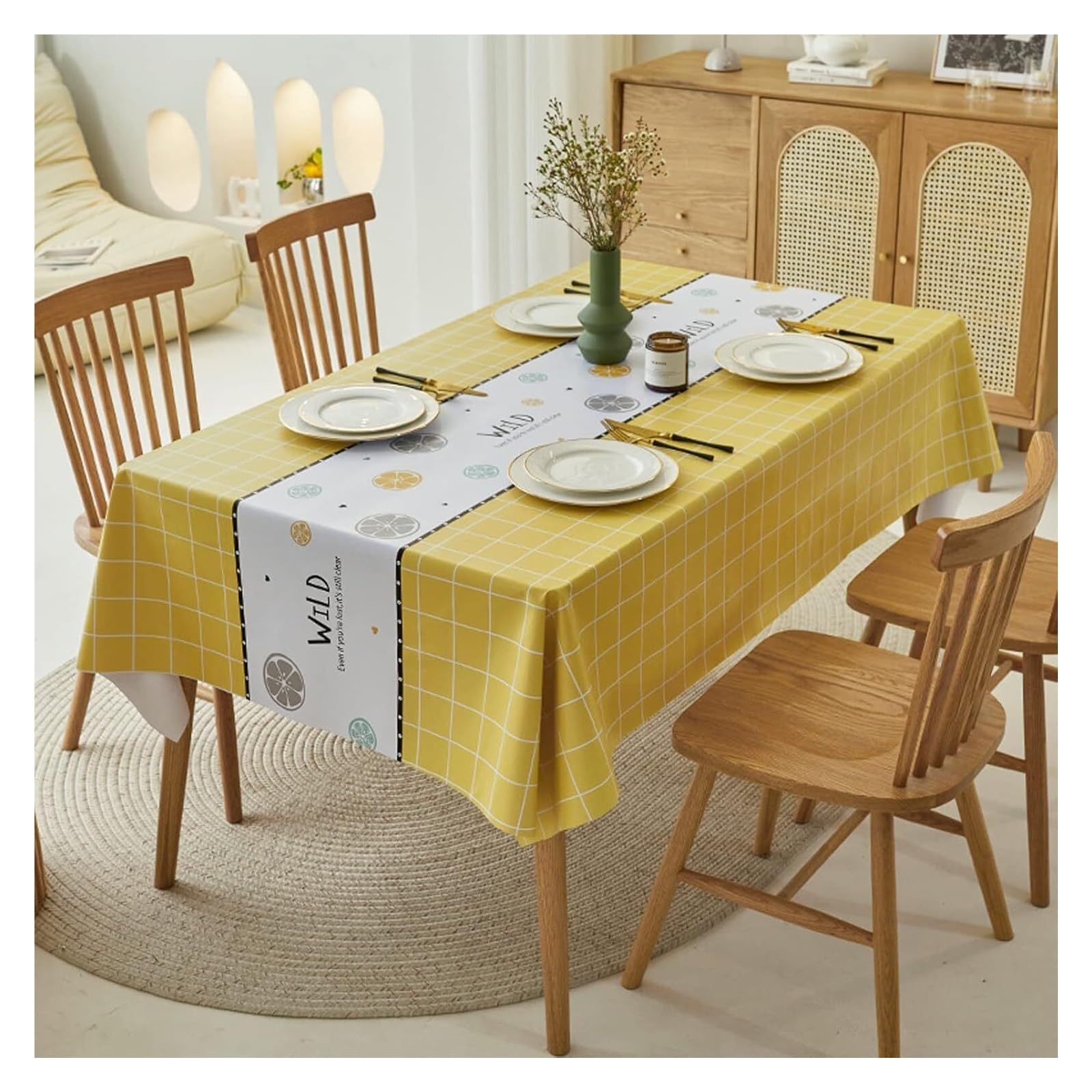 Nappe rectangulaire jaune 120x160cm pour table à manger de fête