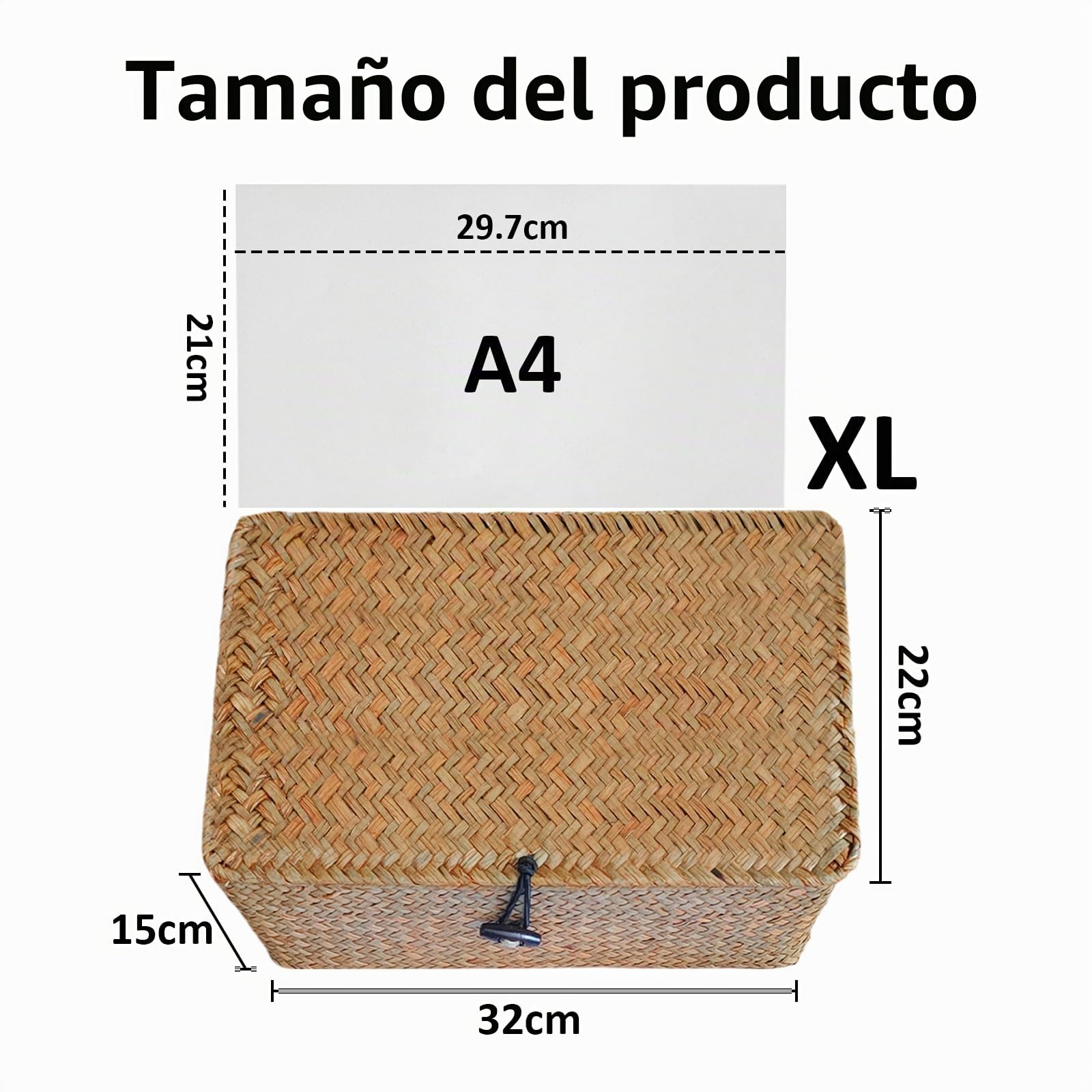 Esoes Cesta de almacenamiento de mimbre tejida de ratán con tapas, cestas de lavandería de hierba marina, organizador de maquillaje para baño, sala de estar, cocina (XL)