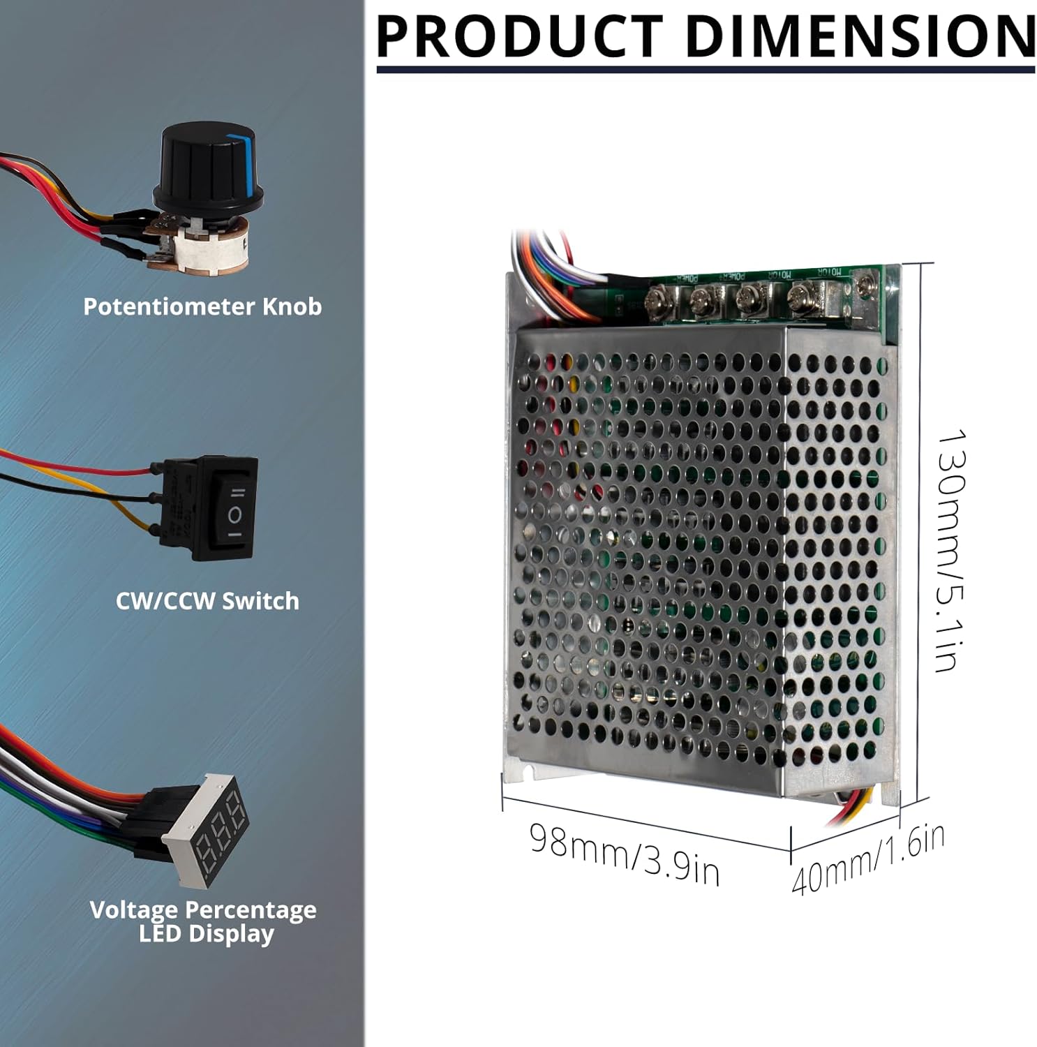 MAKERELE Adjustable Digital Display PWM DC Motor Speed Controller, 60A Rated/100A Max/DC 10V-55V Brushed Motors Speed Regulator Switch Control, Compatible with 12V-48V Systems