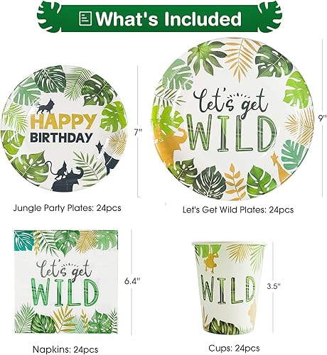 Miniatura 2 de Juego de vajilla de decoración de cumpleaños de safari, suministros de fiesta temática de selva de animales, incluye platos, servilletas, manteles,