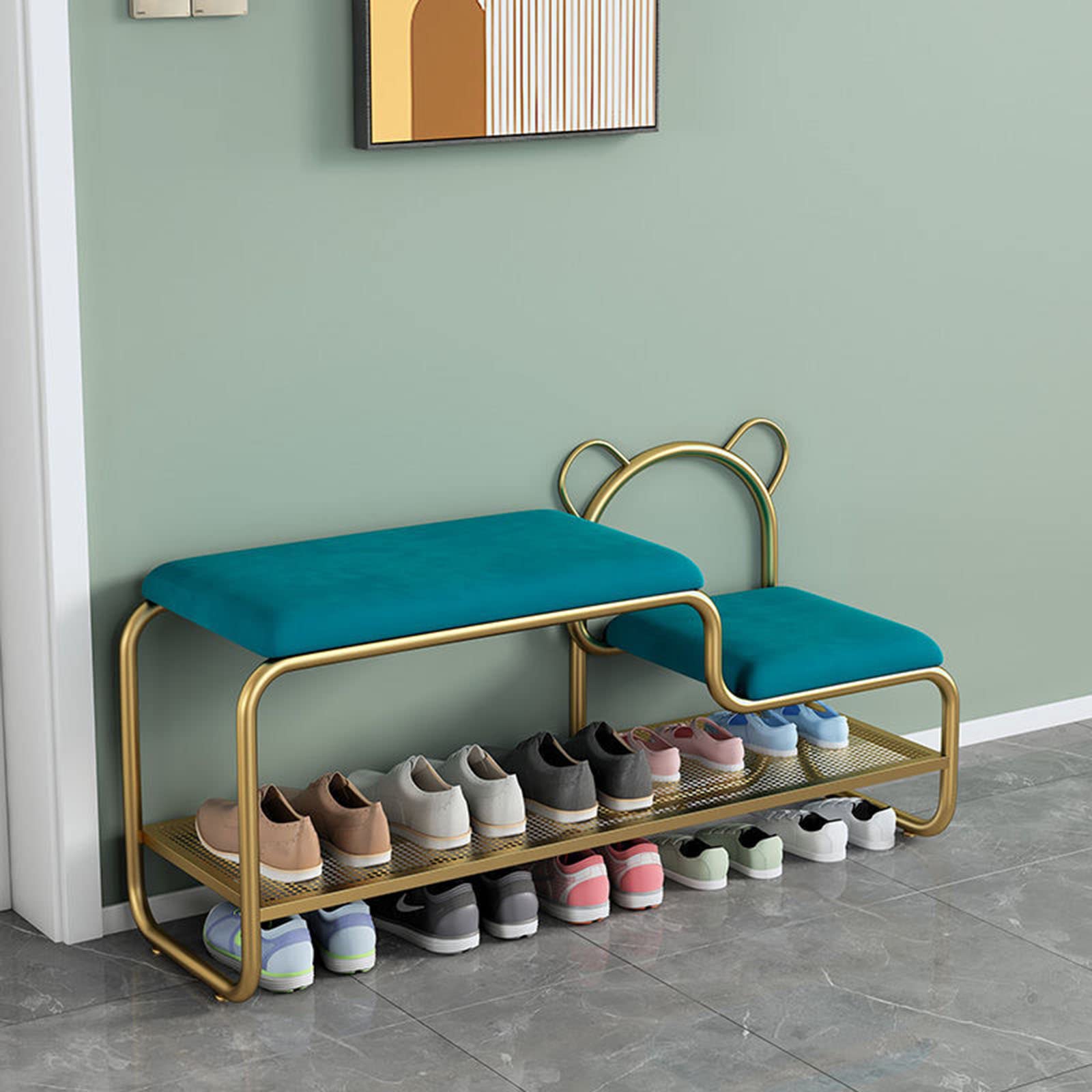 Banc en Velours 100 cm avec Assise Rembourrée et Pieds en Métal pour Entrée