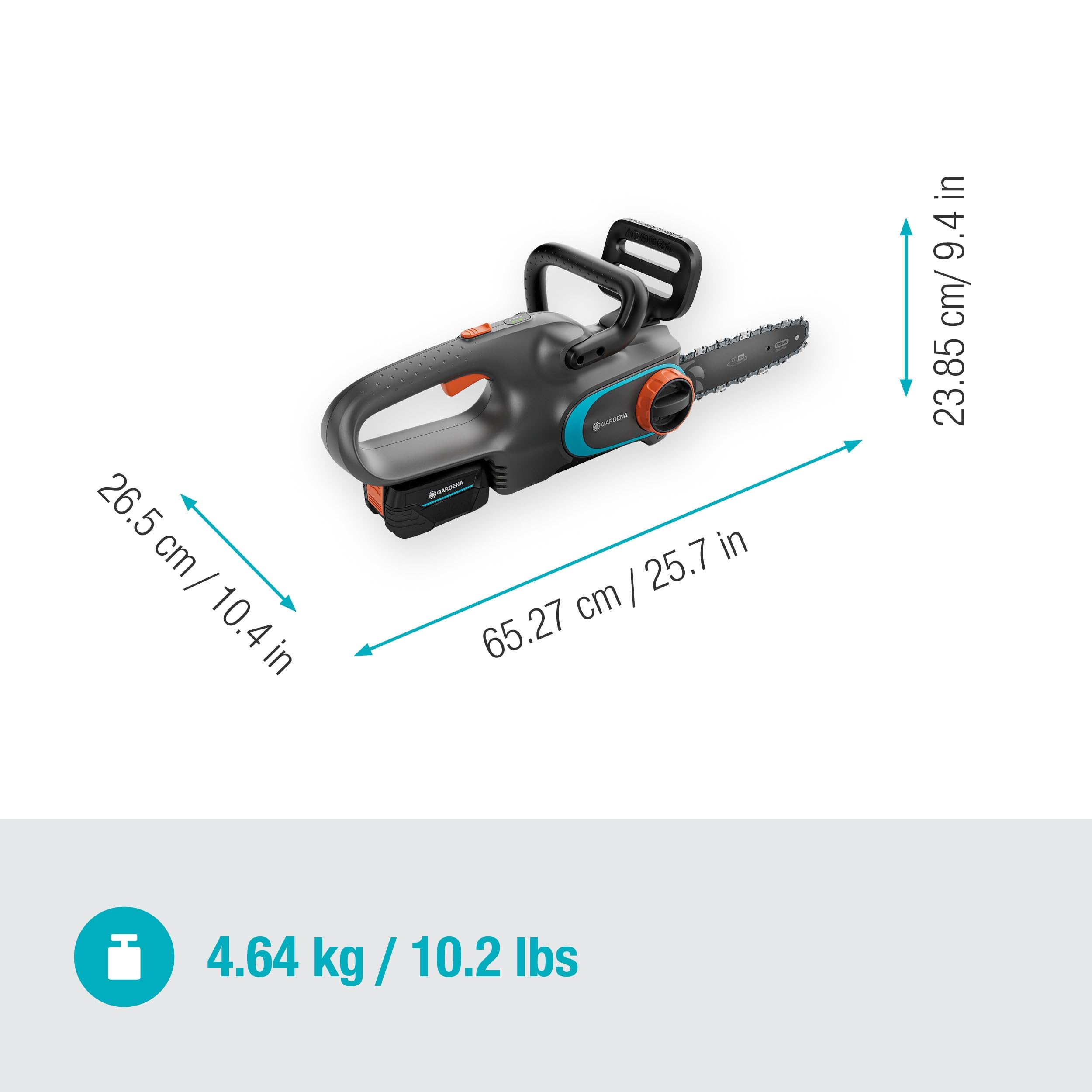 Gardena Akku-Kettensäge PowerSaw 250/18V P4A Ready-To-Use Set: Oregon Kette, Ergonomisch, Geräuscharm, Kettenbremse, Kabellos (14790-20)