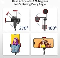 Vista 2 de ATUMTEK Trípode para selfie, trípode extensible 3 en 1 de aluminio para teléfono con control remoto Bluetooth desmontable, compatible con iPhone Rojo