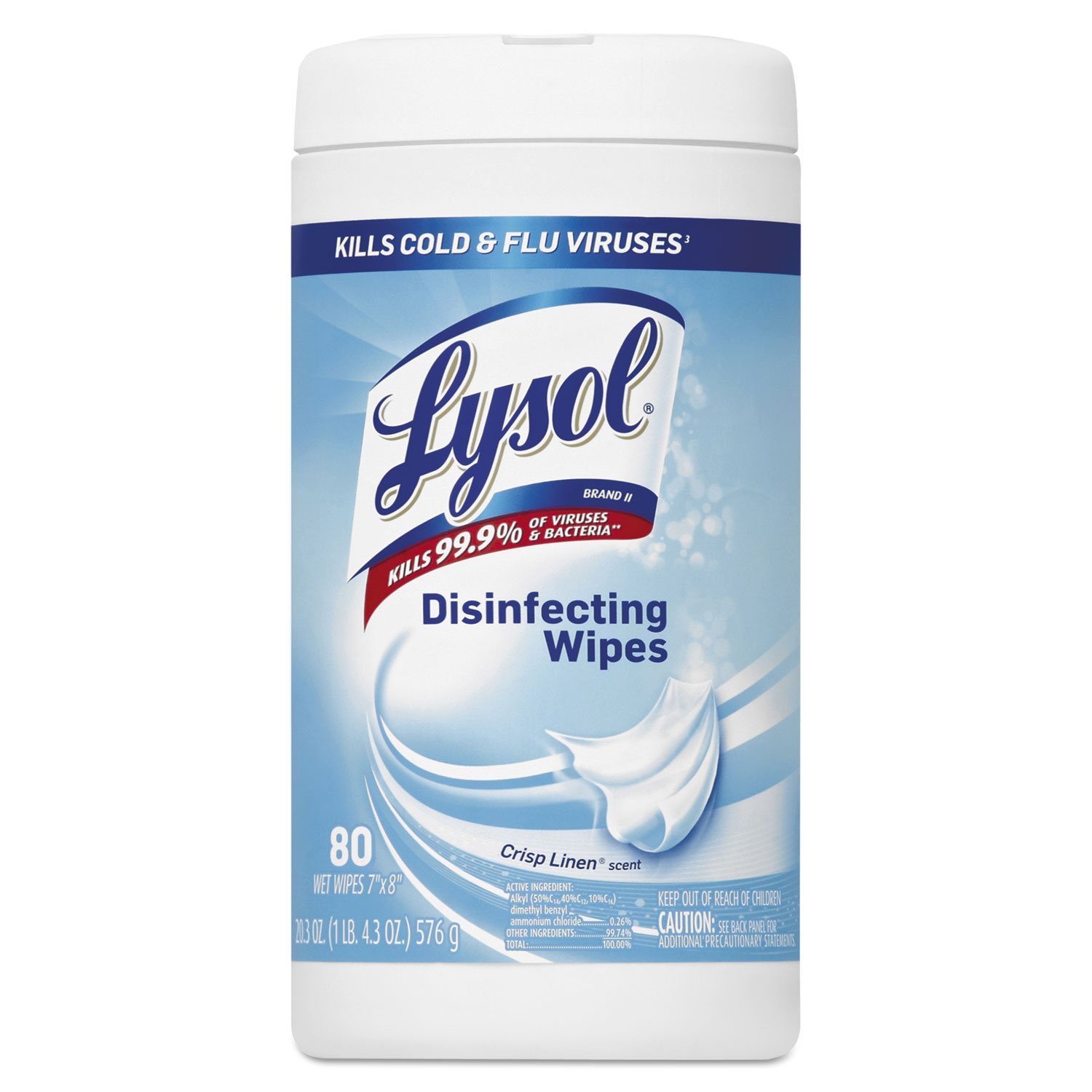 LYSOL Brand 89346CT Disinfecting Wipes, Crisp Linen Scent, 7 x 8, 80 Per Canister (Case of 6 Canisters)