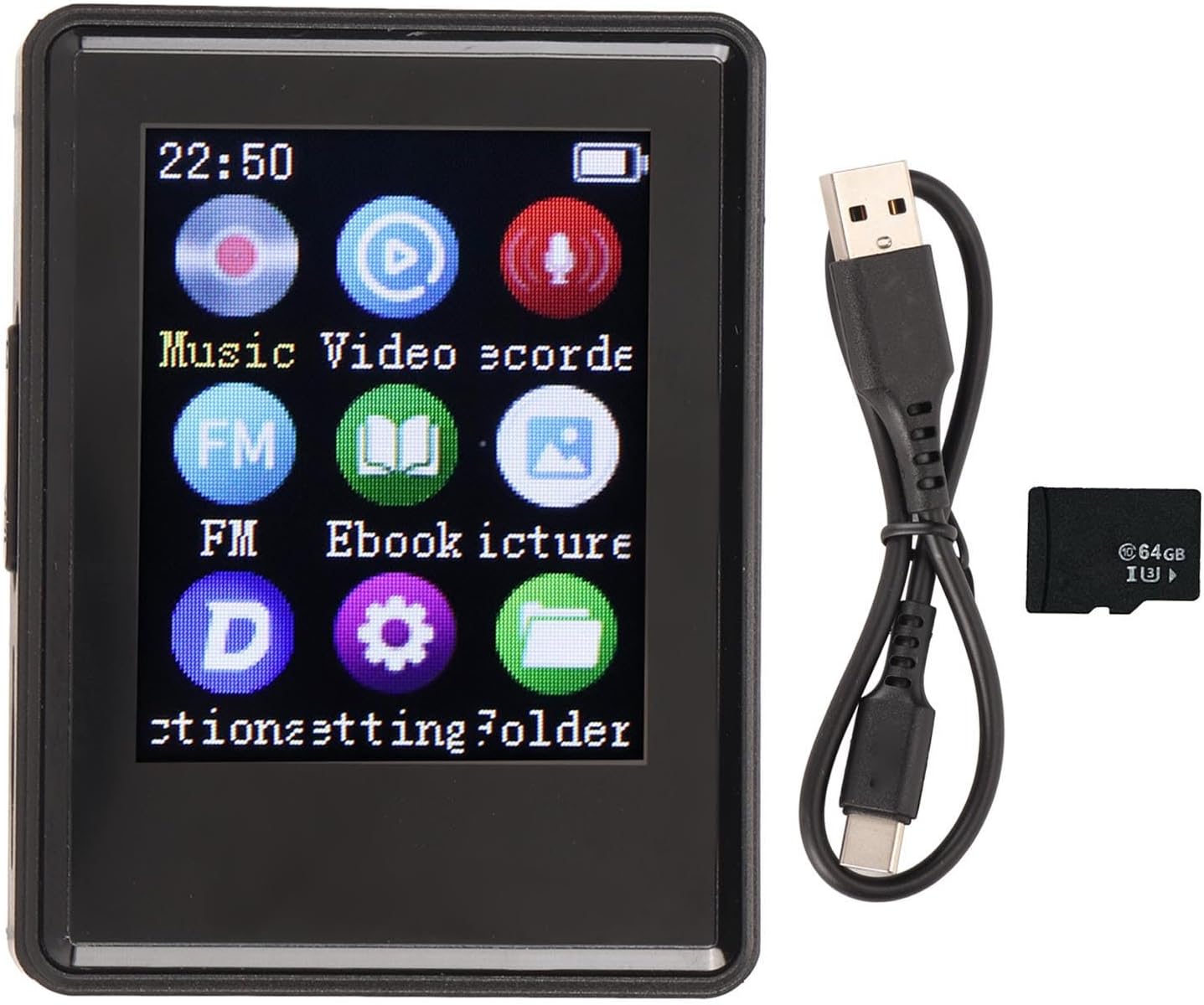 MP3 Player, HiFi Audio Bluetooth 5.0 1.77in MP4 Player, Portable Music MP3 MP4 Player with FM Radio Recording E Book Photo. (with 64G Memory Card)
