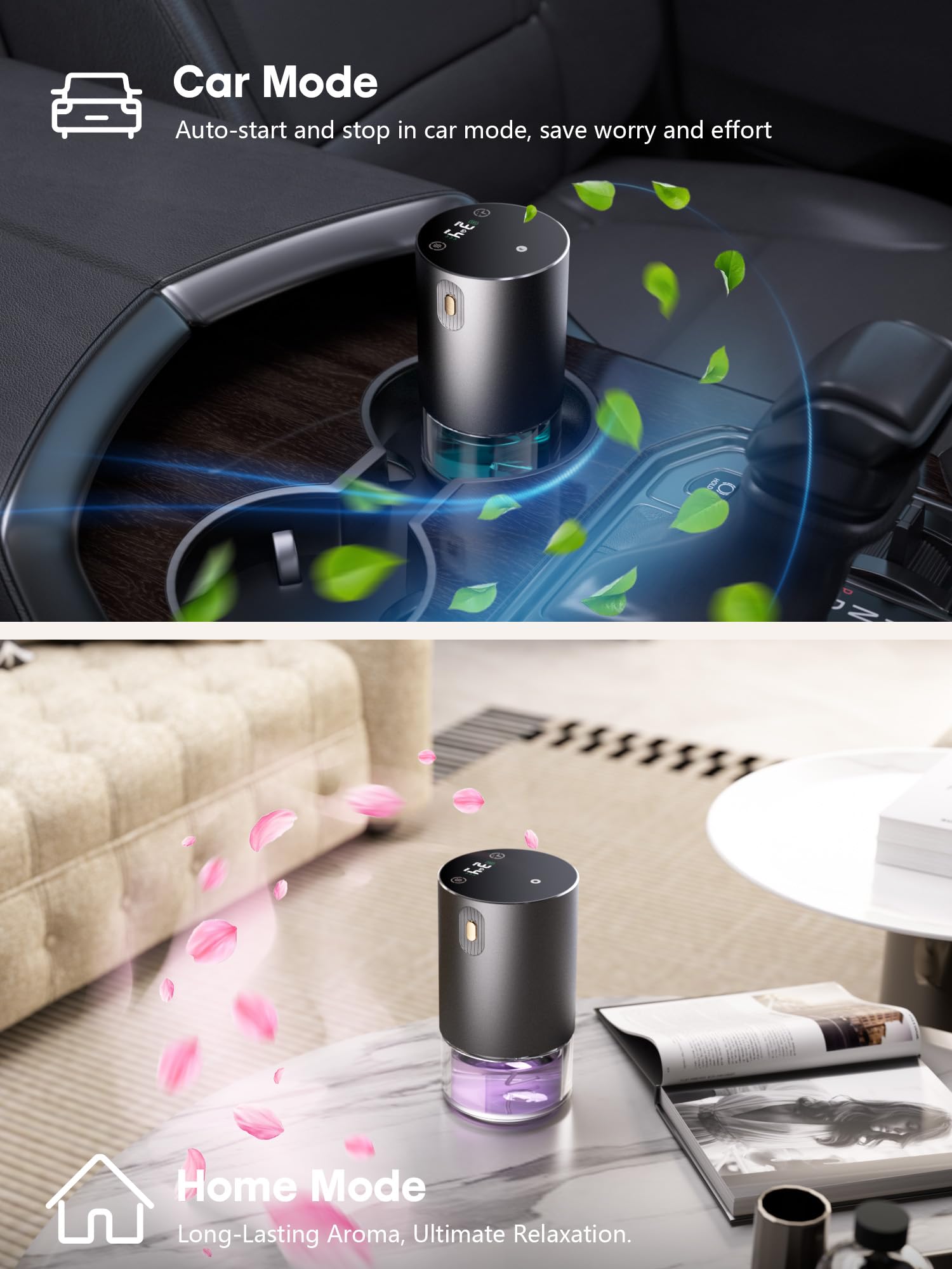 Difusor de Aceite Esencial sin Agua, difusores Recargables de Aroma de aromaterapia para el hogar, Coche, Dormitorio, Oficina, Temporizador de 1/2/4/8 Horas, Capacidad de 100 ml, 4 Niveles de Niebla