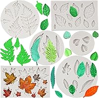 FCKEMLDS 6-Piece Leaf Silicone Molds Set: Maple, Rose, Fern Leaves Fondant Candy Molds for Cake Decor, Cupcakes, Chocolate