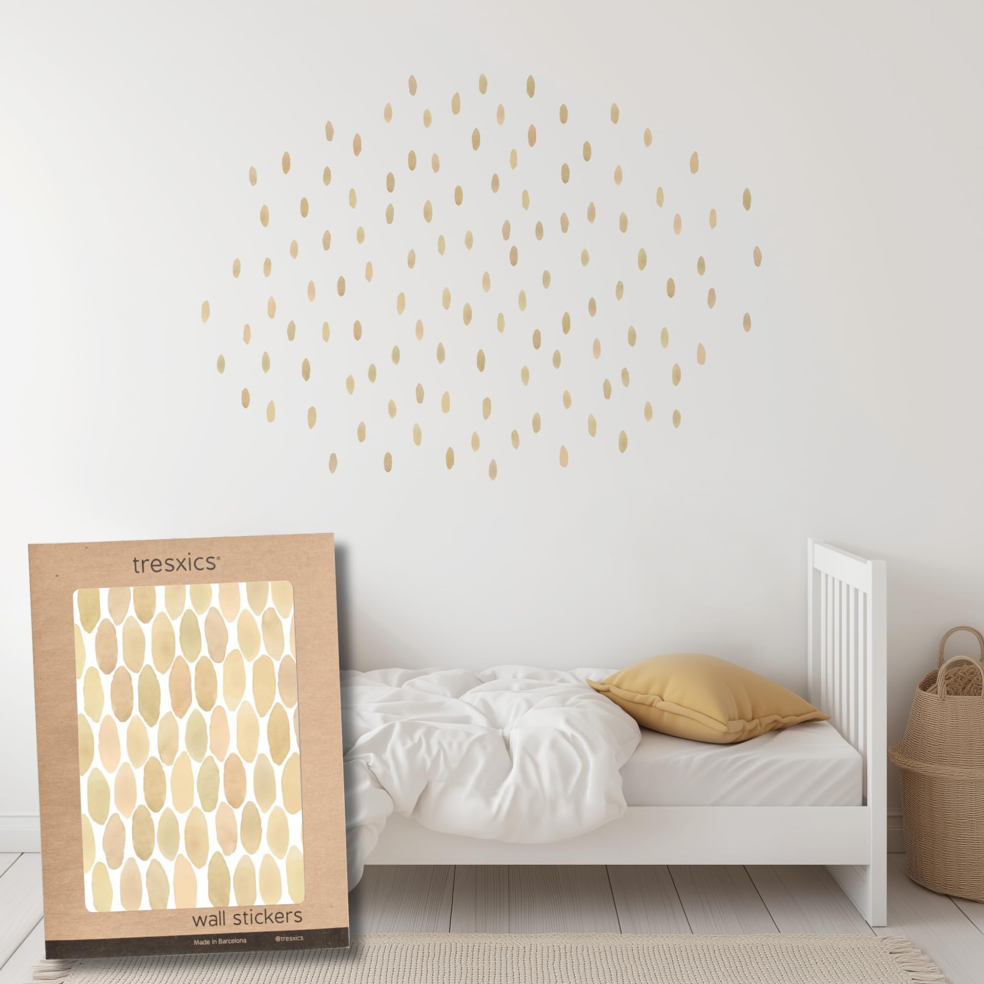 Pegatinas Pared Decorativas | Vinilo Adhesivo Pared Gotas Acuarela | Efecto Papel Pintado | Cubre 3 m² | 118 piezas | TRESXICS (Amarillo)