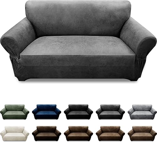 Miniatura 135 de Fundas para sillón con cojines en forma de T de 2 piezas, apariencia de cuero, funda para sofá, funda para silla, protector elástico para muebles,