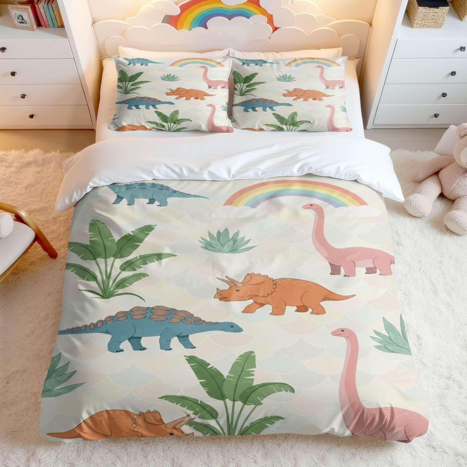 Parure de lit dinosaure 3 pièces avec imprimé haute définition 50x75