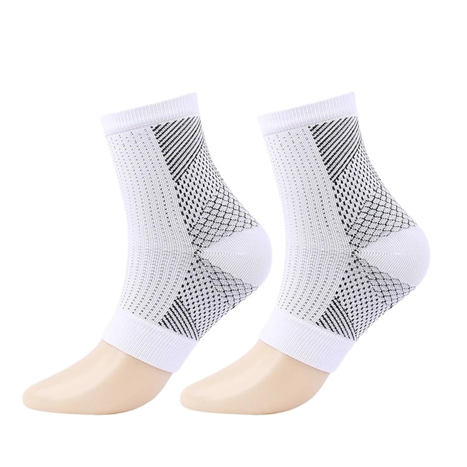 Medias De Compresion 2 Pares de Calcetines for Hombres y Mujeres, Calcetines de compresión for aliviar el Dolor de neuropatía, Tobillera Plantar(White S)