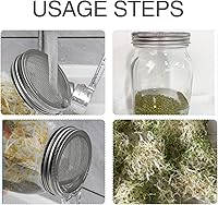 Vista 5 de Paquete de 4 tapas de germinación, tapas de germinación de tarros de masón, 20 de malla de acero inoxidable 304, de boca regular, para cultivo