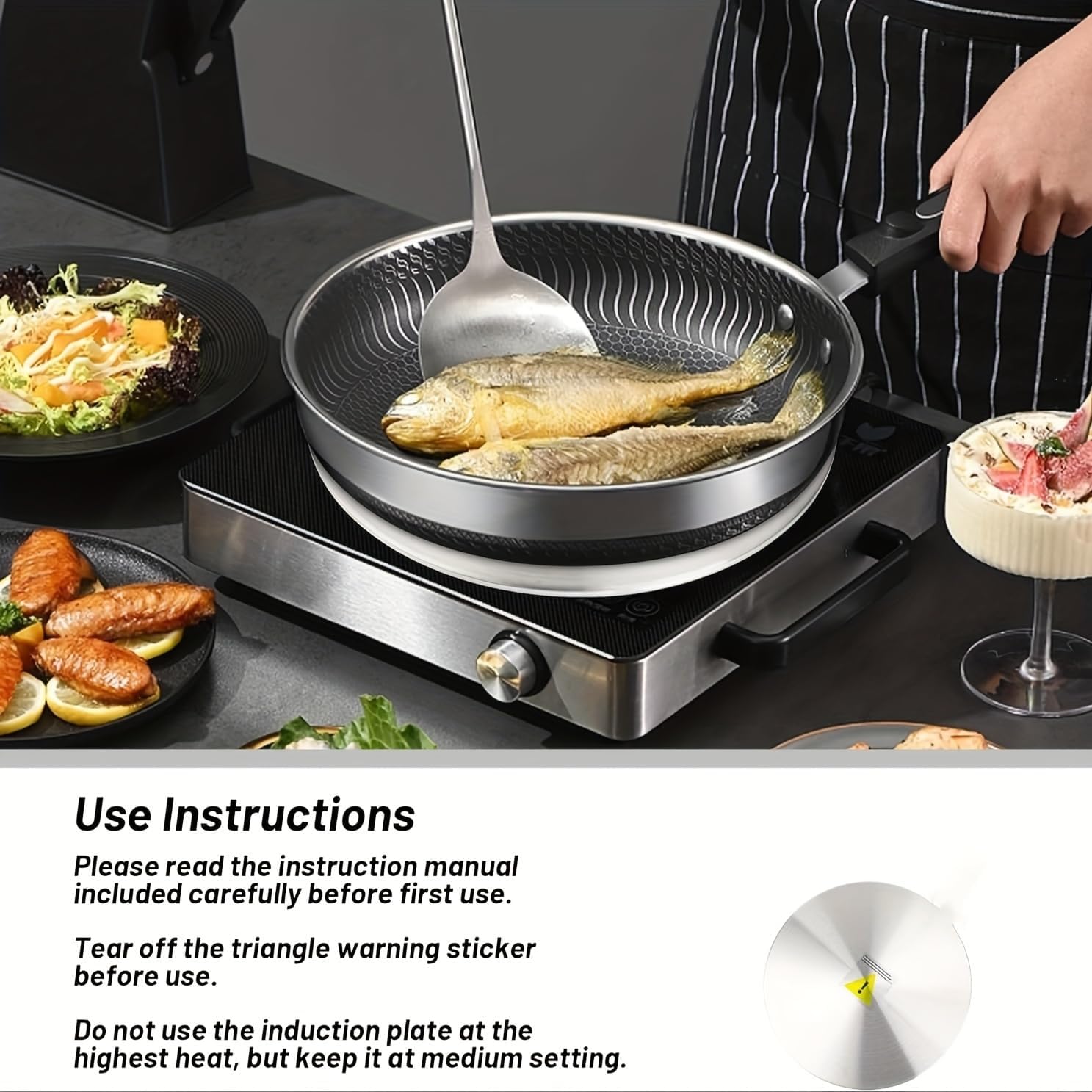 Stainless Steel Induction Diffuser Plate, Heat Diffuser Adapter Plate, Removable Handle Coffee Milk Cookware Induction Hob Heat Cooking Diffuser for Gas Electric Cooker(22cm)