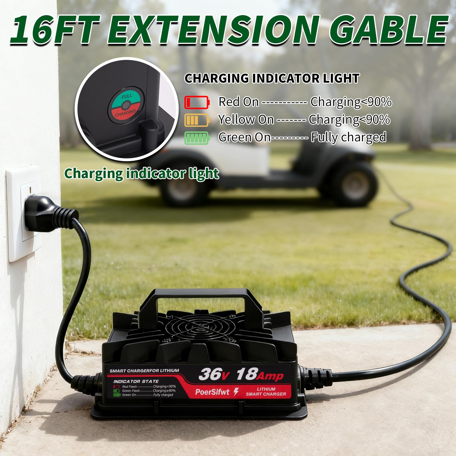 Cargador de batería LiFePO4 de 43.8 V 18 A, cargador de batería de litio inteligente de 48 V 18 A con luz LED, cargador impermeable de 48 voltios para carretilla elevadora eléctrica, scooter 5