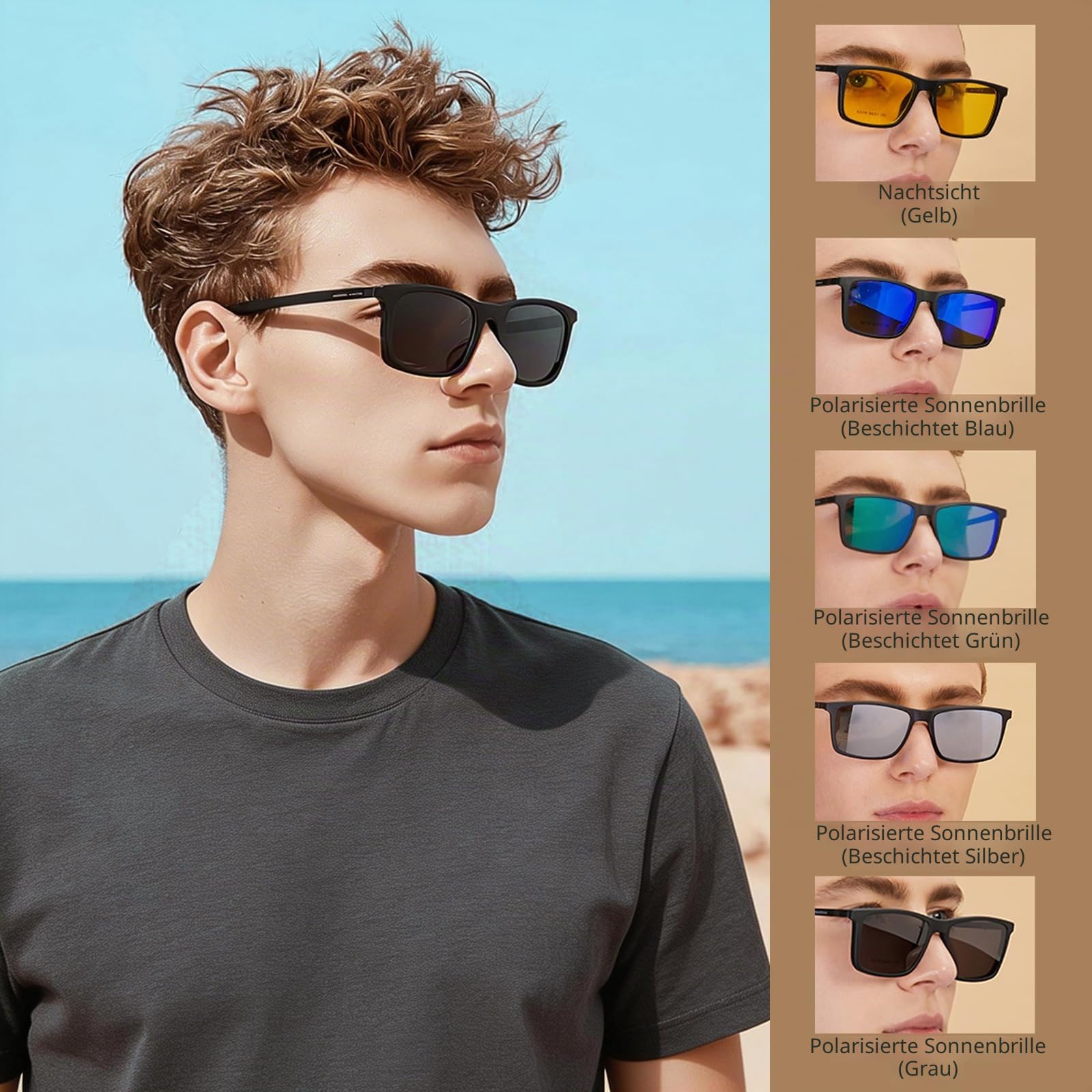 BAUHAUS Magnetische Sonnenbrille zum Anklippen für Damen und Herren, polarisiert, UV-Schutz, Retro, quadratische Brille, passend für Nachtfahrten