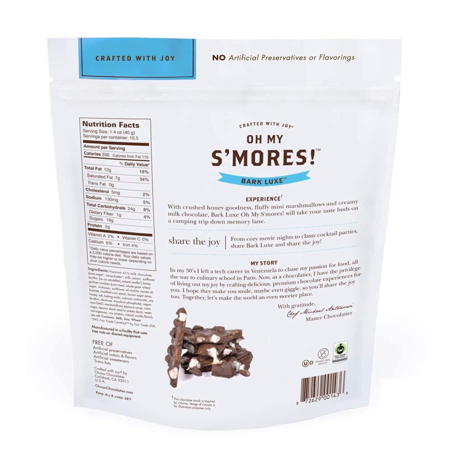 Chuao Chocolatier S'mores Bark Luxe Milk Chocolate | Gourmet Artisan European No Preservatives | For Gift Baskets Snacking| 15 oz