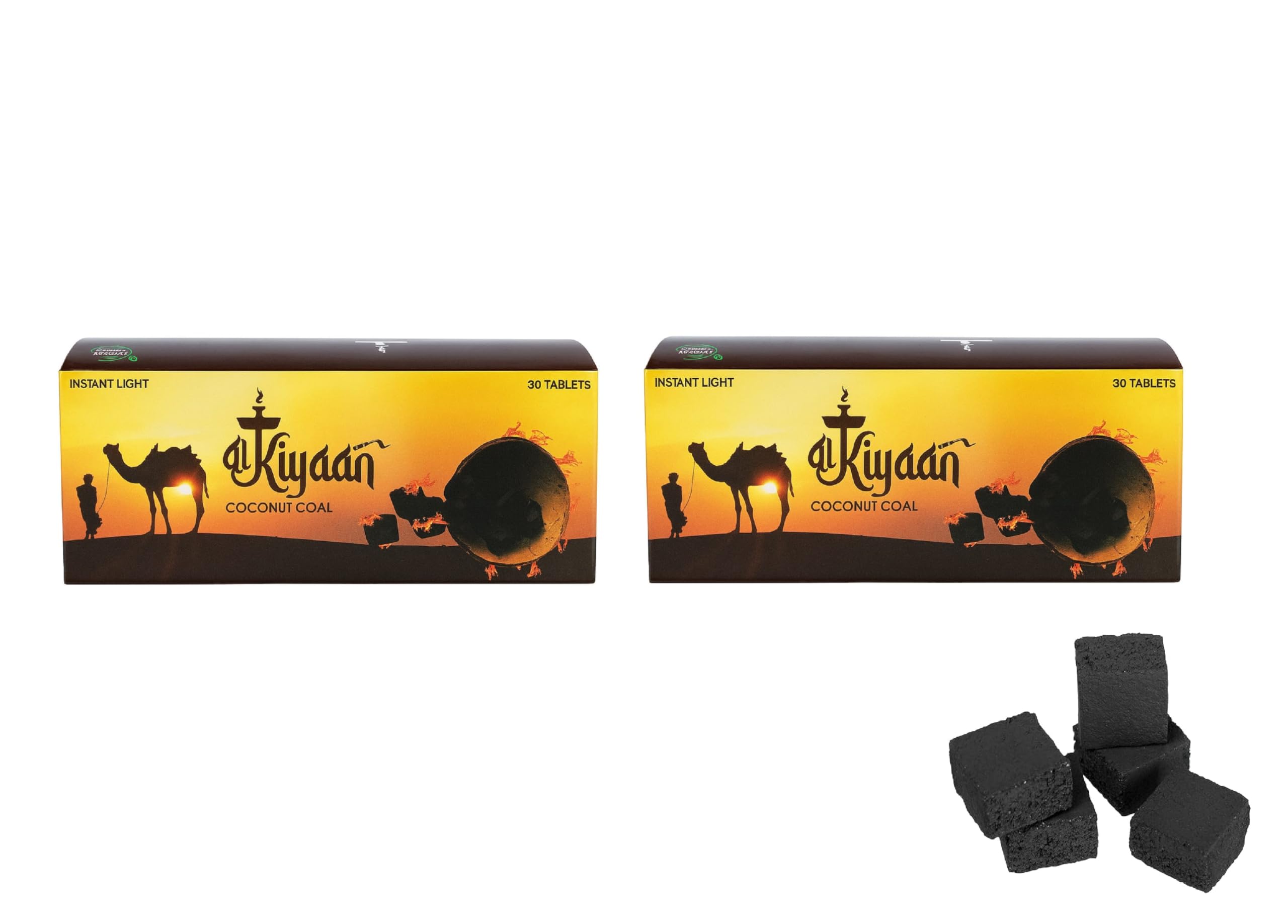 AL KIYAAN Premium 100% Natural Coconut Coal/Charcoal with Less Ash Content Ideal for Hookah/Sheesha Session - (30 Tablets) (Pack of 2)