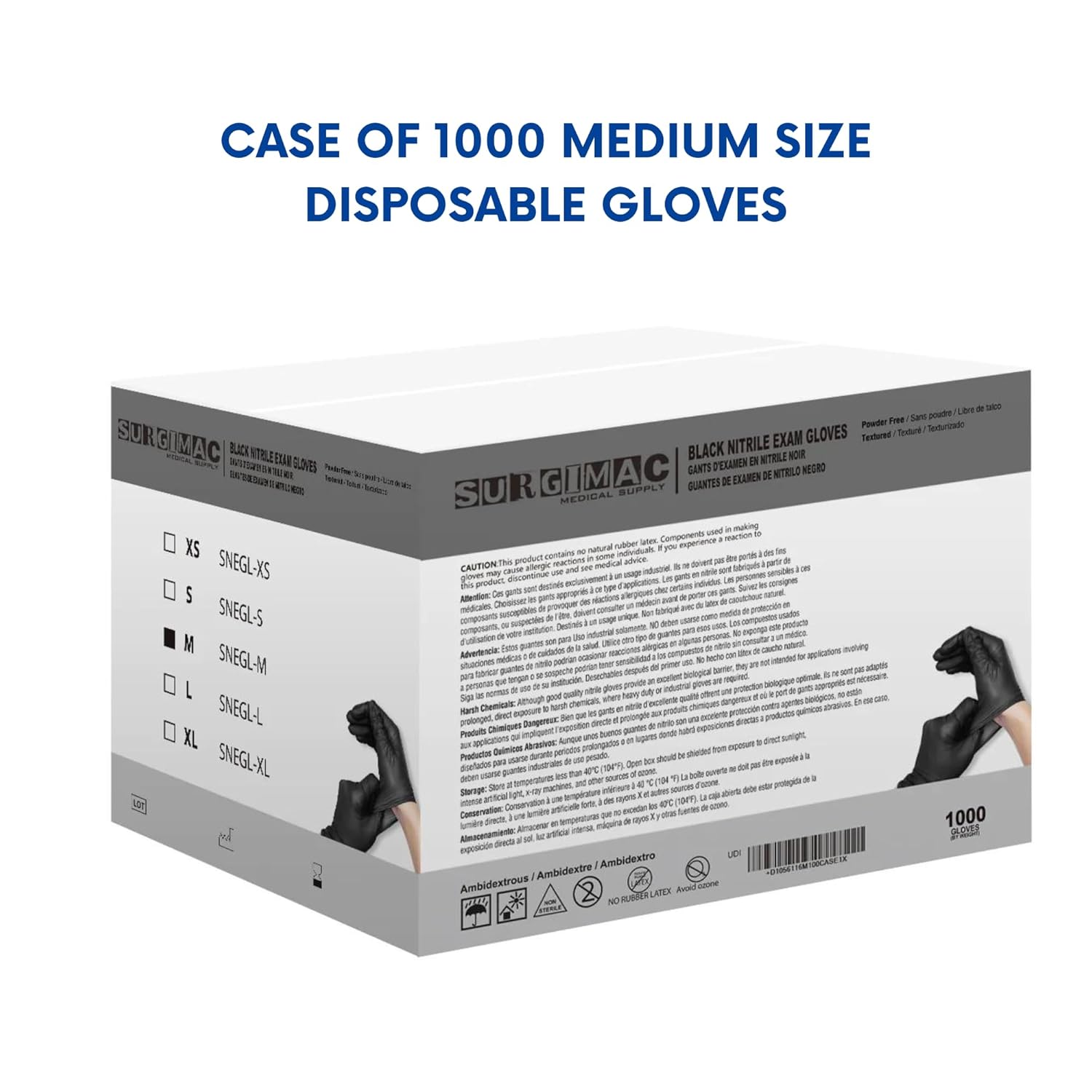 SurgiMac Black Nitrile Disposable Gloves – Latex-Free, Durable, Multipurpose Gloves for Cleaning, Food Handling & Industrial Use – Medium | Case of 1000