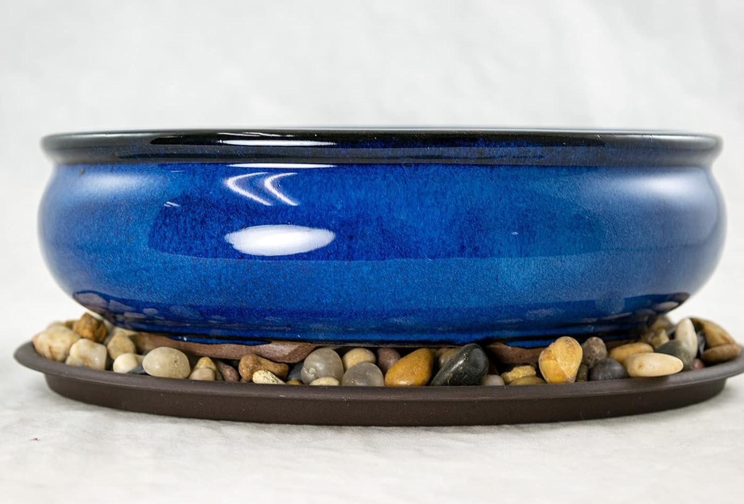 8" Oval Blue Bonsai Pot, Cactus & Succulent Planter + Tray + Rock + Mesh Combo (638-8B Combo)