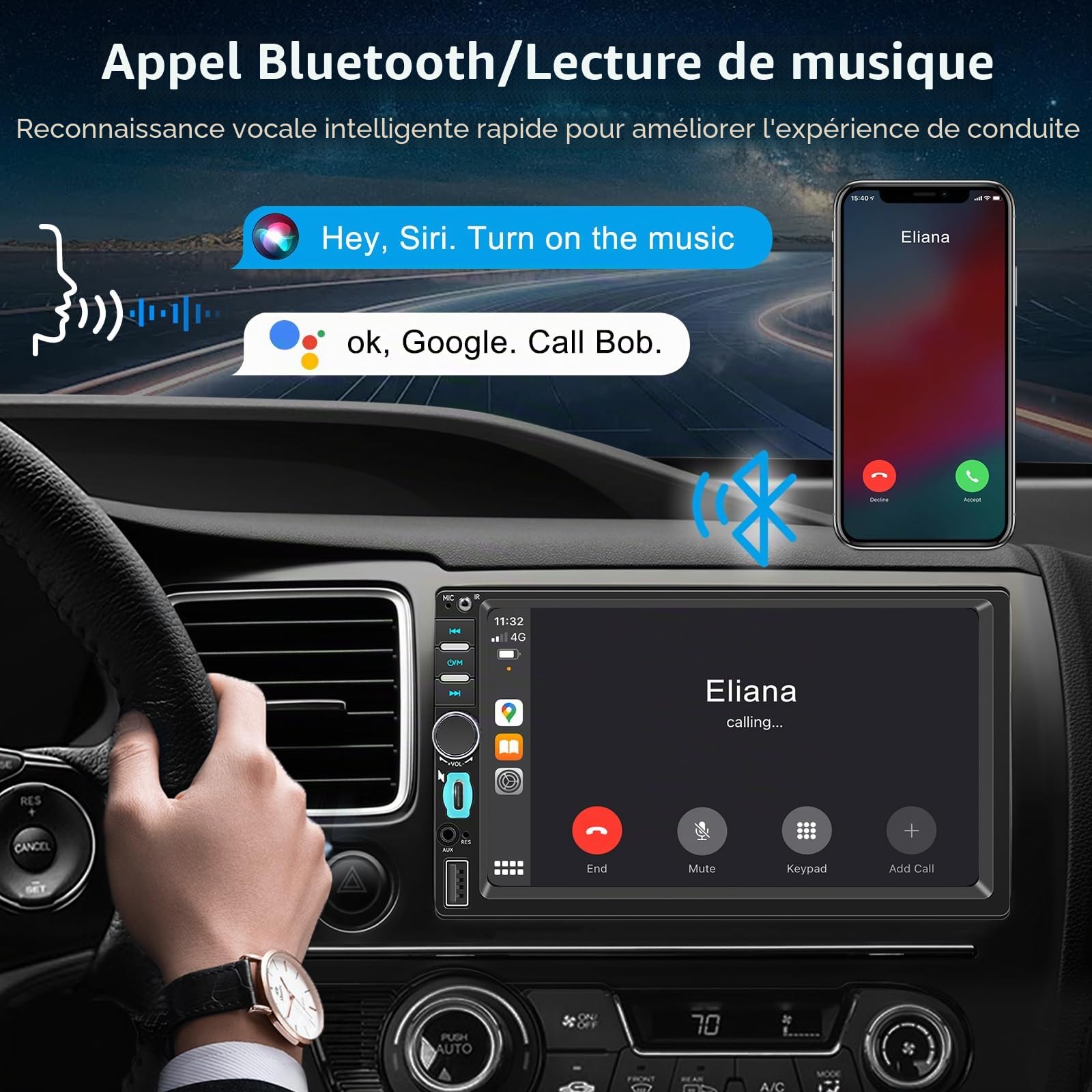 WERESOUND Autoradio 1 DIN Écran Tactile 7",CarPlay et Android Auto sans Fil