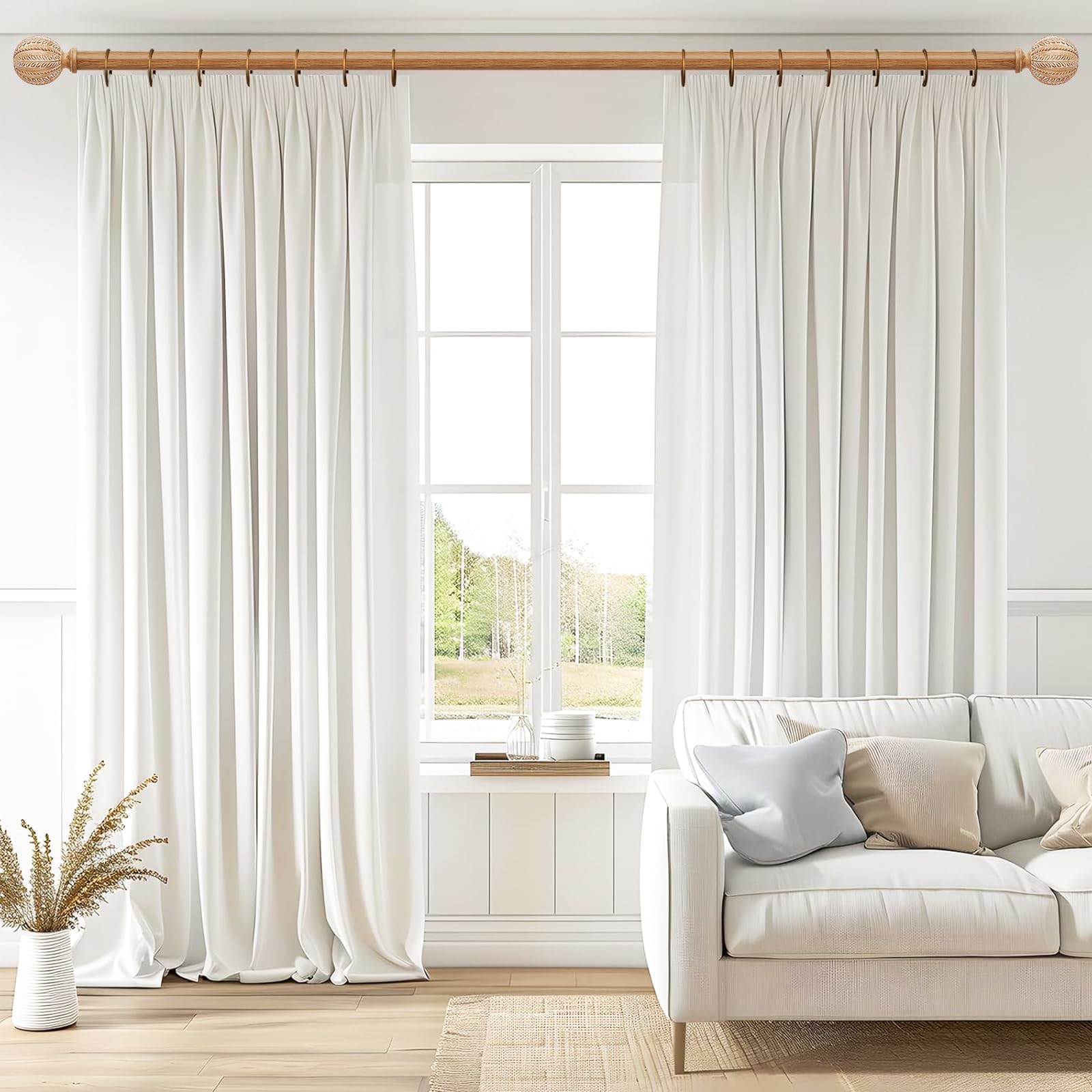 Confezione da 2 aste per tende in legno per finestre da 122 a 213 cm, diametro 2,5 cm, regolabili, rustiche, resistenti, stile bohémien, con venature del legno, dimensioni: 76-223 cm