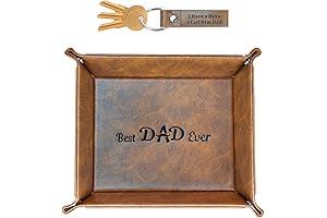 ONFAON Gifts for Dad Fathers Day: Premium Leather Valet Tray and Keychain