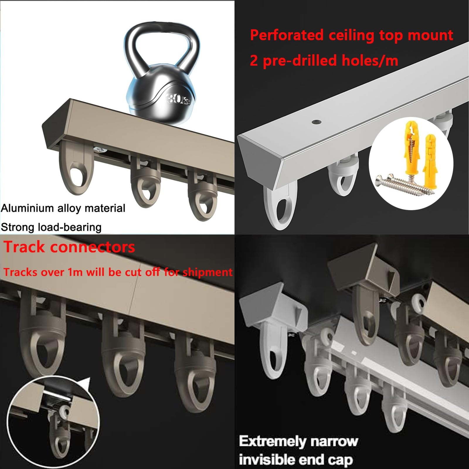 Aluminiowy system szyn sufitowych, 1-5 m, pręty dzielące pomieszczenie do białego montażu sufitowego, idealne do dzielenia domu i biura