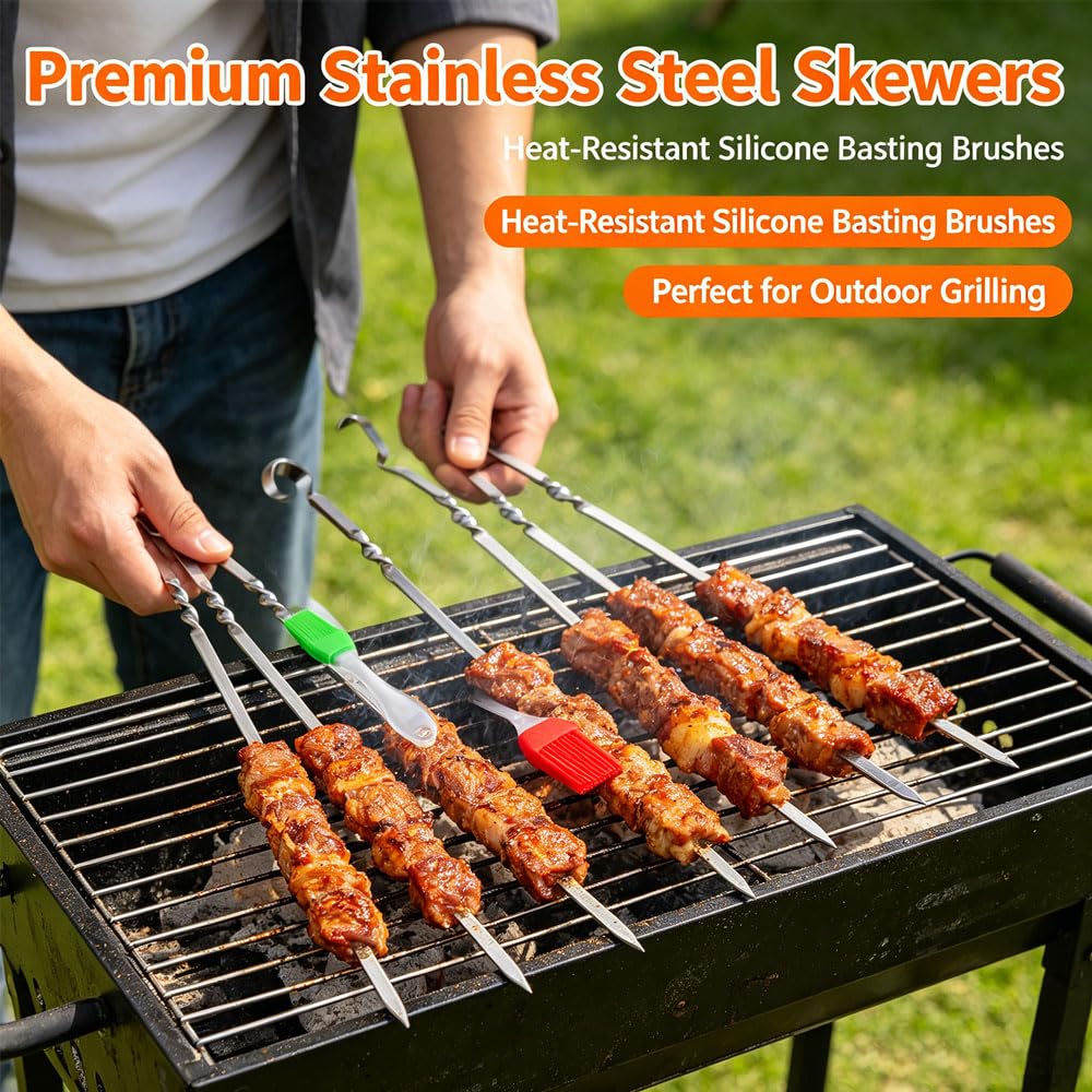 Brochettes de Barbecue en Acier Inoxydable 30cm Lot de 24 Réutilisables