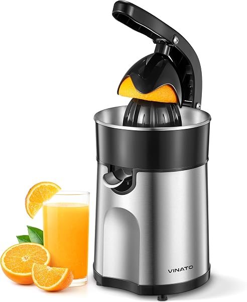 Vinato Spremiagrumi Elettrico, Spremiagrumi Elettrico, 2 coni Rimovibili, Sistema Antigoccia, Lavabile in Lavastoviglie, 85 W, Spremiagrumi a Leva per Arance e Limoni - 1