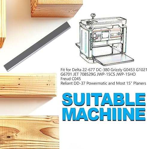 Miniatura 6 de Juego de cuchillos para cepilladora de 15 pulgadas, repuesto HSS para Delta 22-677 DC-380 Grizzly G0453 G1021 G6701 JET 708529G JWP-15CS JWP-15HO