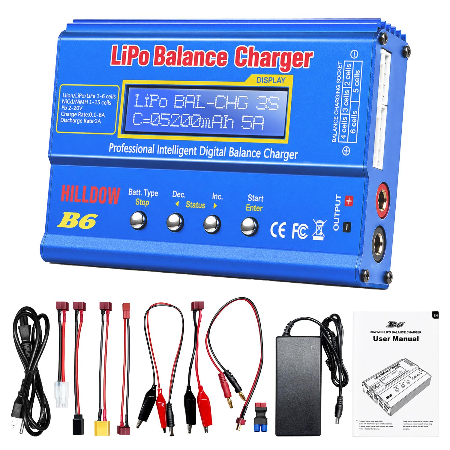 Zrównoważona cyfrowa ładowarka B6 Mini z zasilaczem do akumulatorów 1S-6S LiPo Li-ION Life NiMH PB RC wyświetlacz LCD