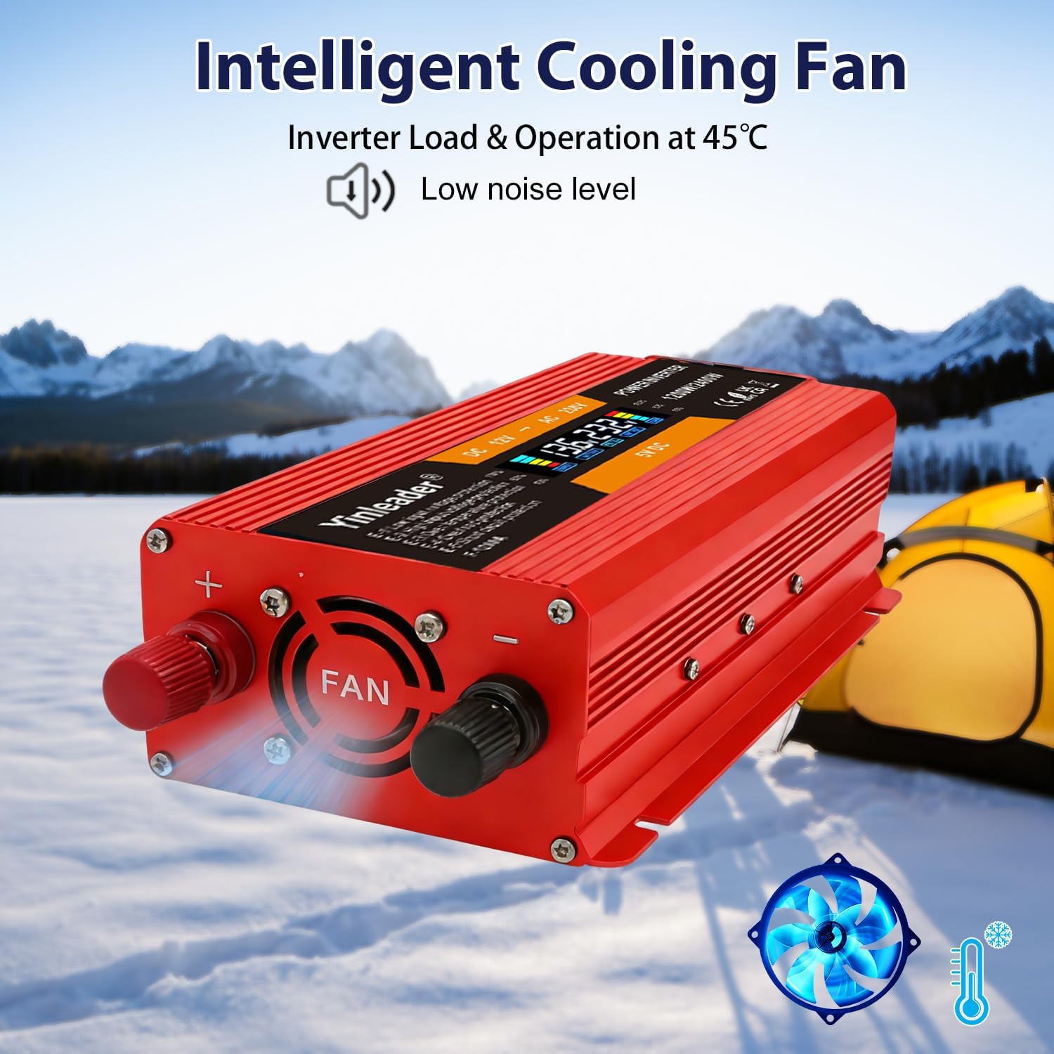 Yinleader Trasformatore di tensione 1200 W/2400 W 12 V 230 V inverter Dual USB Power Inverter con 1 presa e display LCD, per auto – rosso