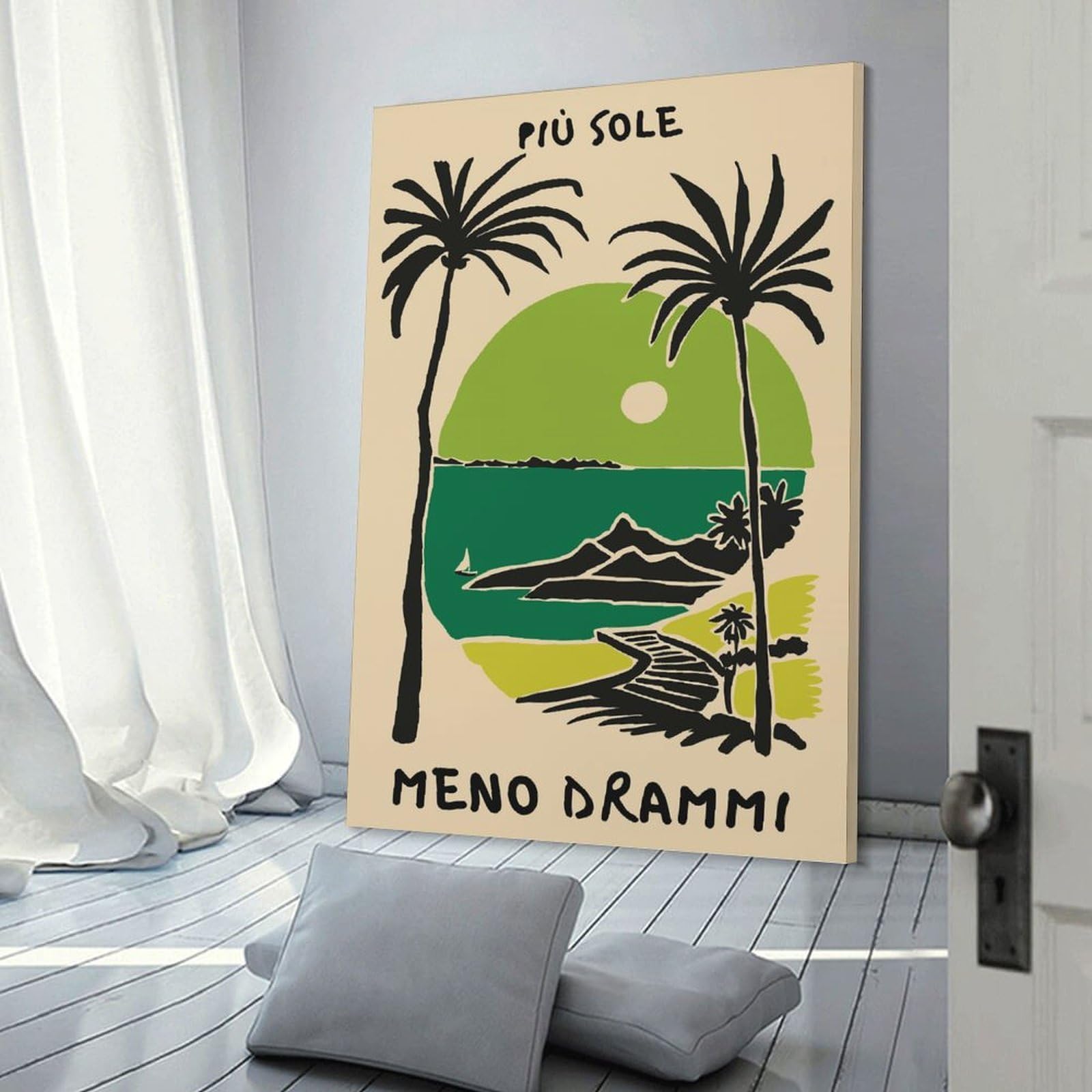 Junmoney Canvas Wall Picture Più Sole Meno Drammi, 16x24inch(40x60cm), for Hallway, Bedroom Or Modern Interiors, Home Decor Gift with Stylish Appeal