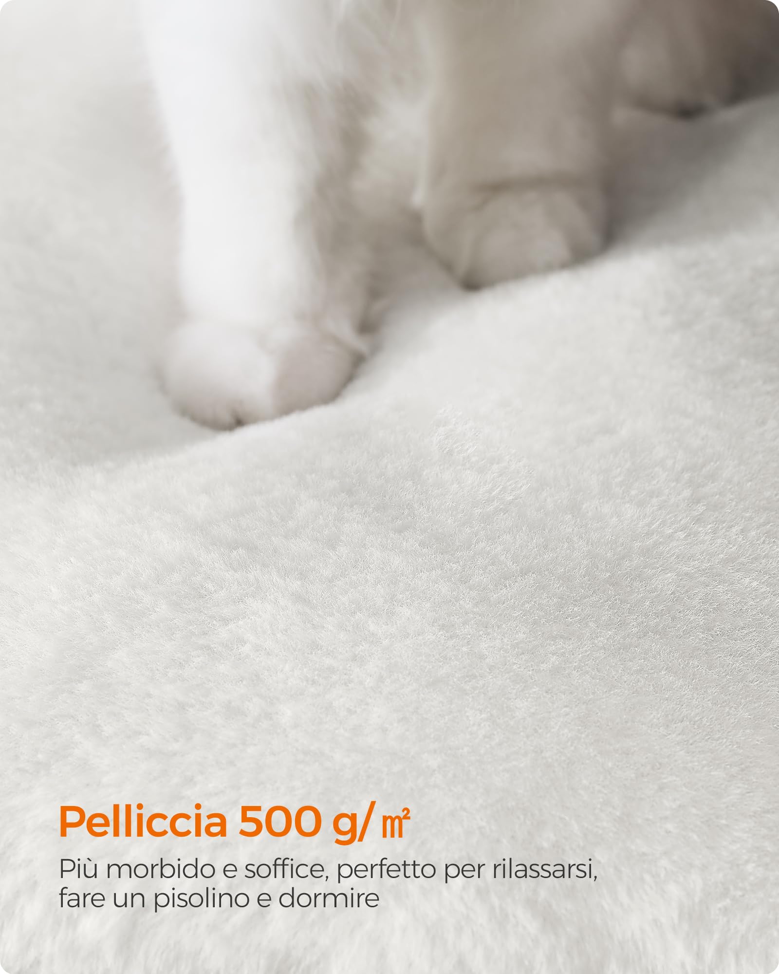 Feandrea Tiragraffi, Albero per Gatti di Truciolato Alto 86 cm, con Grotta, Posatoi, Colonna e Tappeto Graffiatoio in Sisal, Lavabili Tappeti in Pelliccia Sintetica, Bianco Nuvola PCT070W01