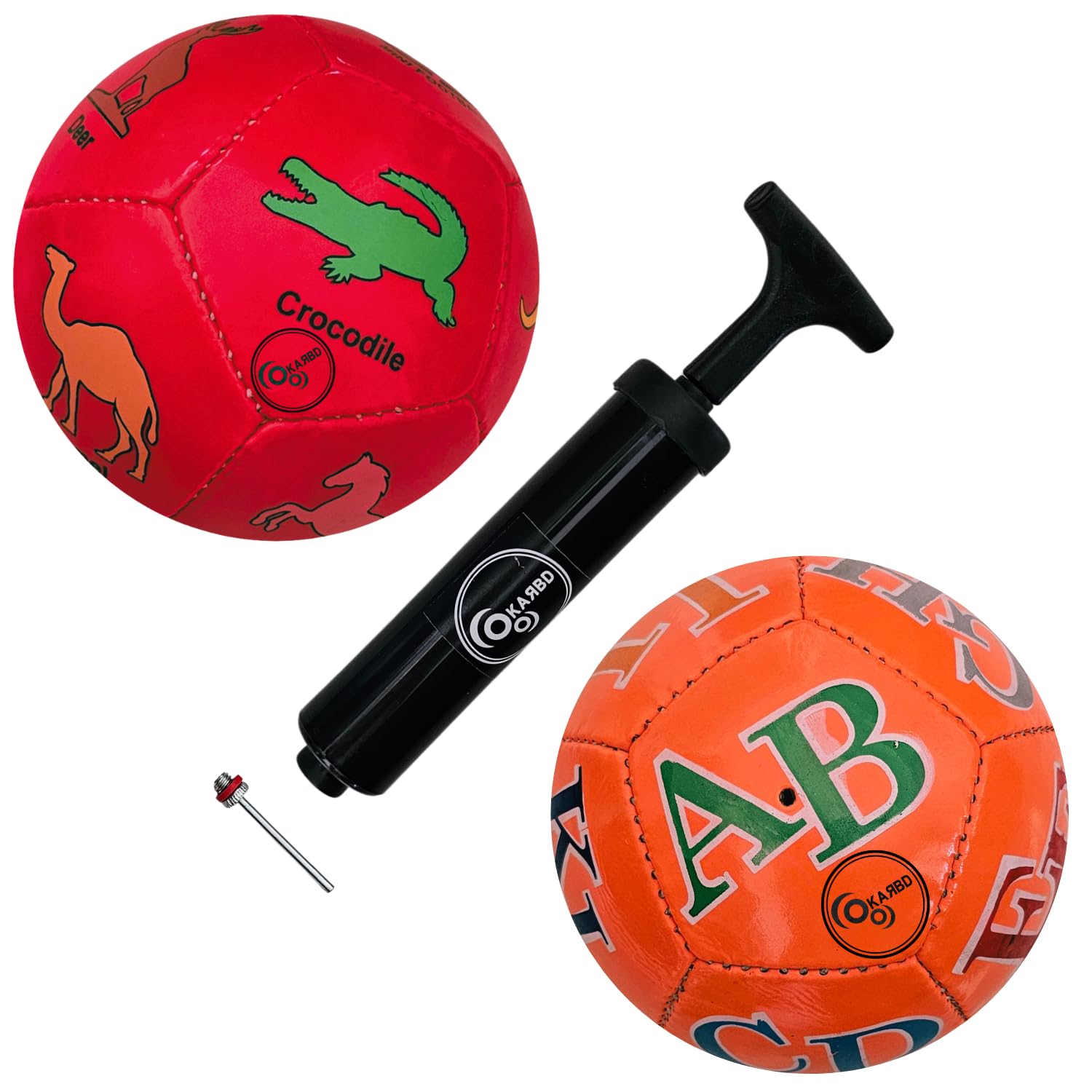KARBD Combo Set of 2 Football with Air Pump and Needle Pin - 12 Panel Ball for Turf & Soft Ground, PVC, Toddlers Age 1-2-3 & Small Kids Play Size 1 Mini, Orange Alphabets & Red Animals Learning (B0D1QLD576) Amazon Price History, Amazon Price Tracker