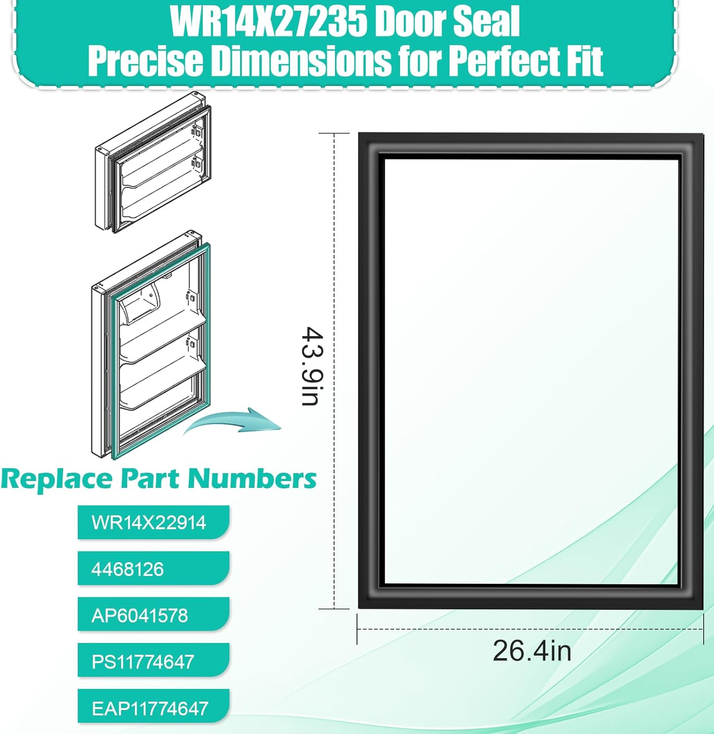 Upgraded WR14X27235 Refrigerator Door Gasket Compatible with GE Refrigerator Seal Fridge Door Seal for Hotpoint Fridge Gasket Seal Replacement Parts for GIE18CTHHRBB, GIE18GSHDRSS, GIE18GTHGRB