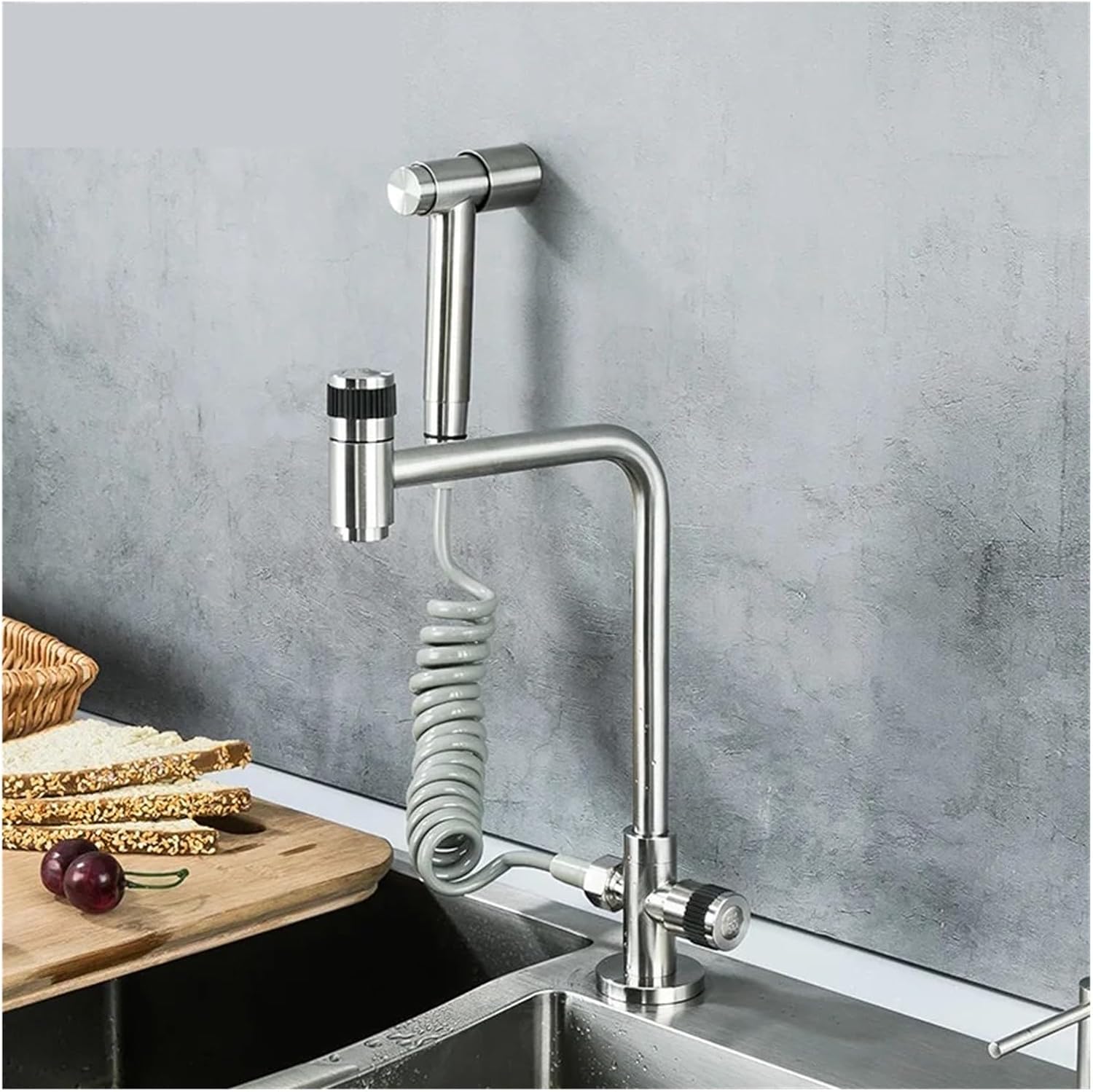 BLYLUND キッチン蛇口 ソープディスペンサー付き ブラッシュドニッケル プルダウンスプレー付き 3つのモード ステンレススチール モダンキッチン シンク蛇口 ハイアーチ シングルハンドル蛇口 ｜アメリカキッチン輸入プロ 調理家電 キッチン雑貨 アウトドア 蛇口、 Frap 亜鉛合金キッチン蛇口 シングルコールド蛇口つや消しタップ 360度回転可能なタップ ビデ蛇口ロータリースイッチクレ