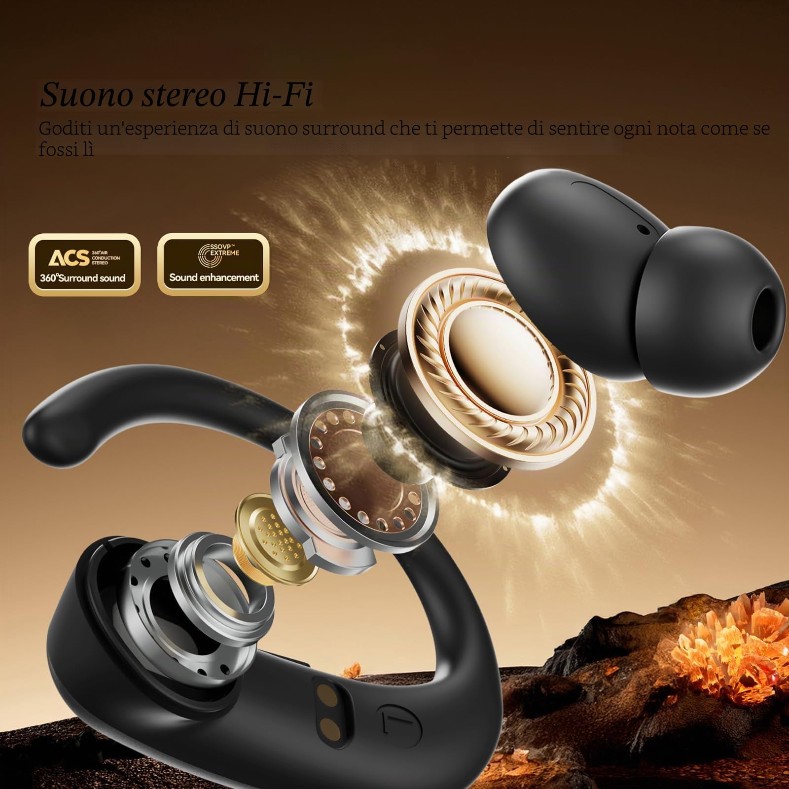 Cuffie Bluetooth 6.0 Sport, 75 Ore Auricolari con 3D Bass Stereo, HiFi Stereo, LED Display, IP7, Vestibilità Comoda, iOS/Android,auricolari bluetooth con archetto per Running/Palestr Grigio