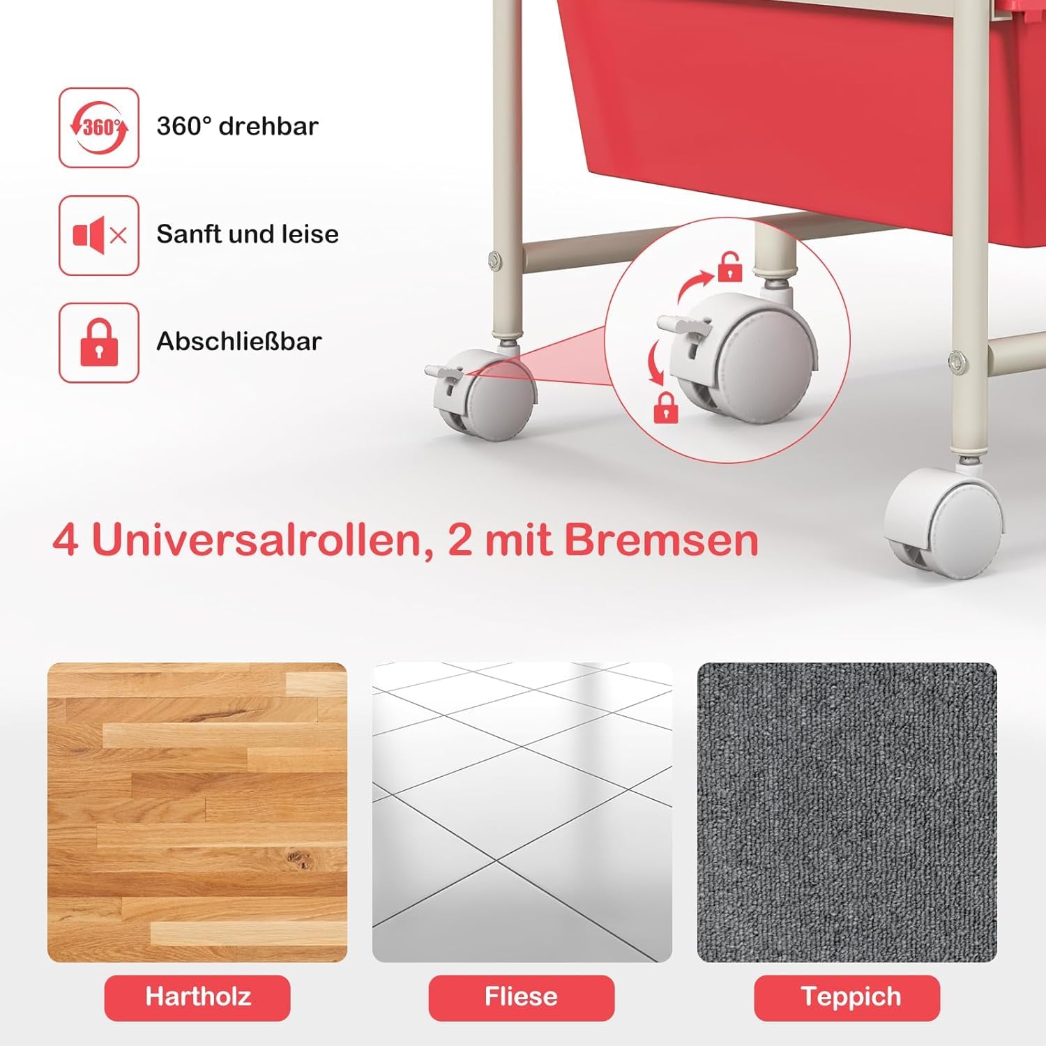 FANTASK Rollwagen mit 15 stapelbaren Schubladen, Schubladenwagen Rollcontainer mit Metallgestell, Badrollwagen Aufbewahrungswagen für Büro Wohnzimmer, 62,5 x 37 x 87 cm, Rosa