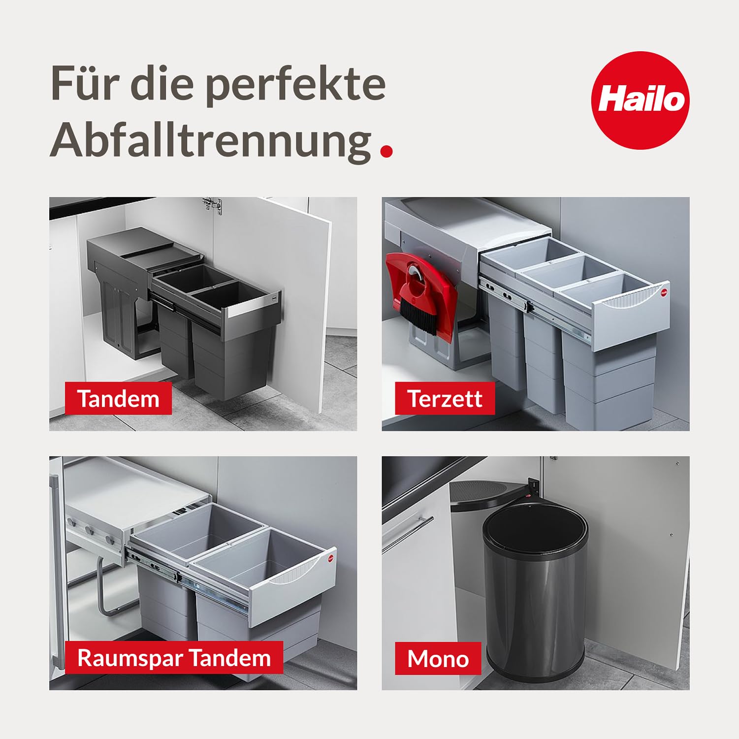 Hailo TR Swing 3644701 Rubbish Bin 50.2/30 for Cabinets from 500 mm with Hinged Door, Grey