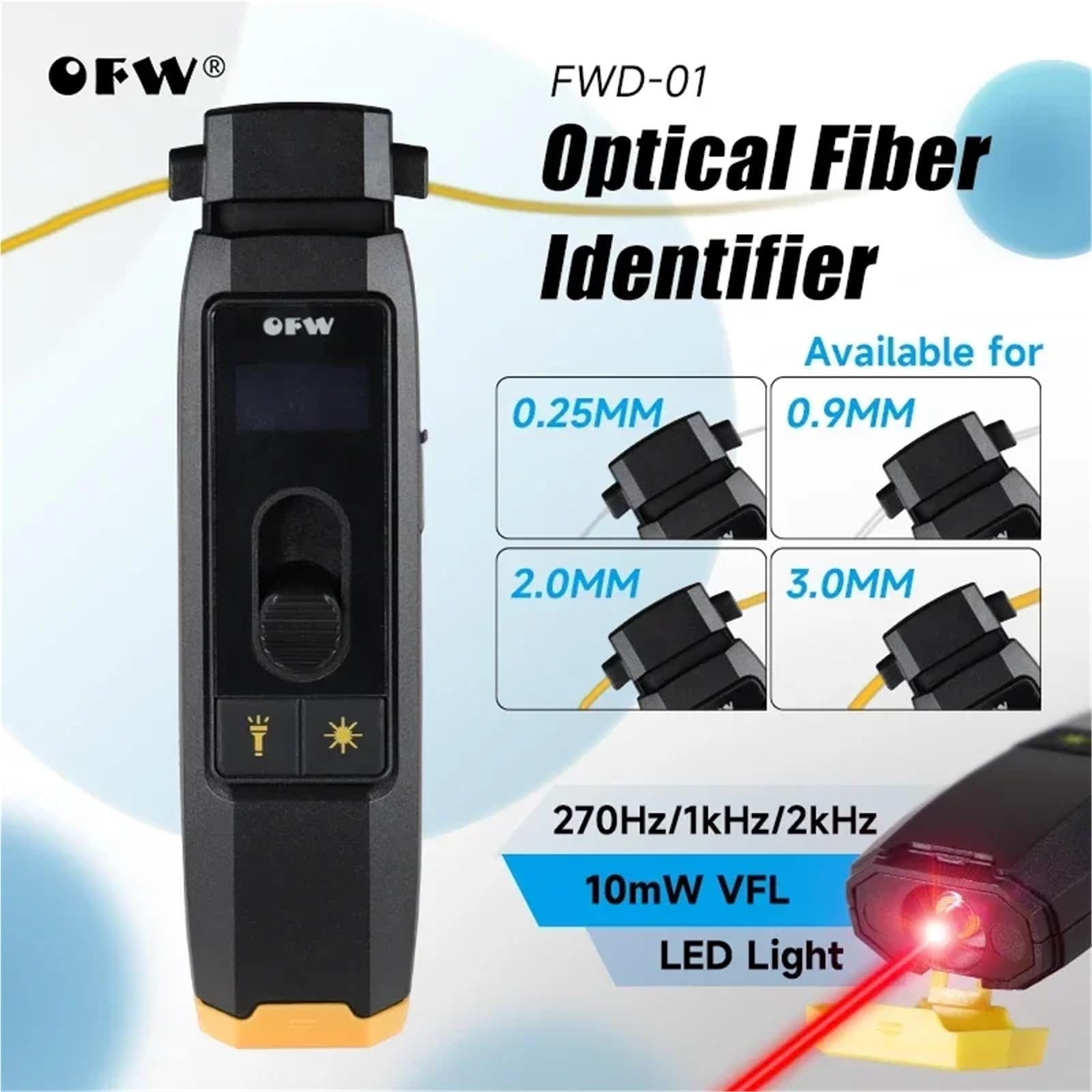 Localisateur Visuel de Défauts, Identifiant de fibre optique avec localisateur visuel de défauts, identificateur de fibre sous tension, voyant LED, 700-1700 nm