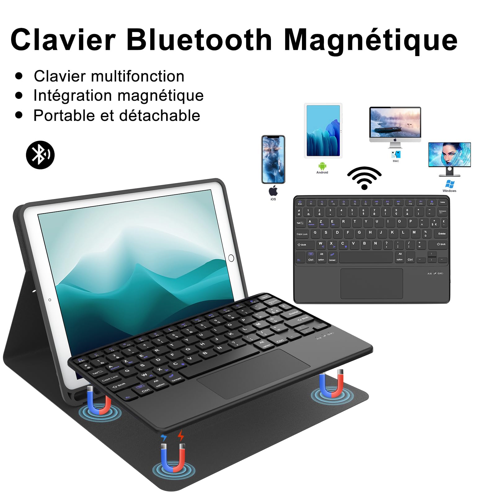 Carcasa para teclado con teclado táctil para iPad 9e/8e/7ª generación de 10,2 pulgadas, funda de teclado Bluetooth desmontable con soporte para iPad 2021/2020/2019 10.2"/Air 3 2019/Pro 10.5 2017