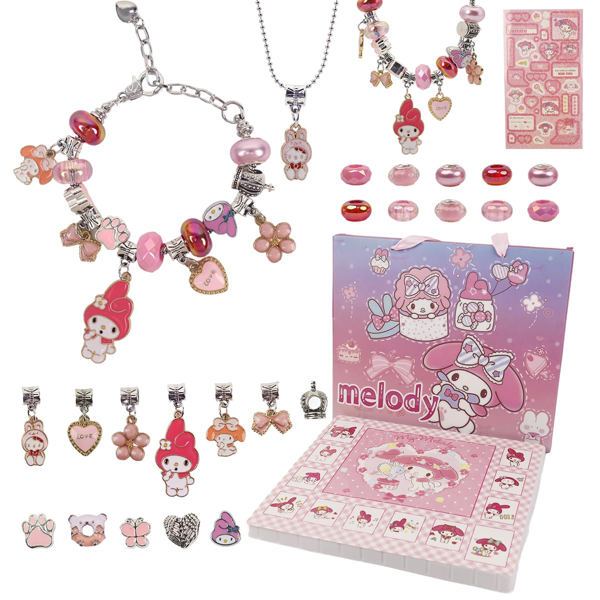 PATPATDIY Melody Bracelet Making Kit Gift Box Friendship Bracelet Making Kit Cute Sanrio Melody Themed Bead Charms Spacer Beads DIY Friendship Bracelet Gift Birthday Gift Christmas Gift