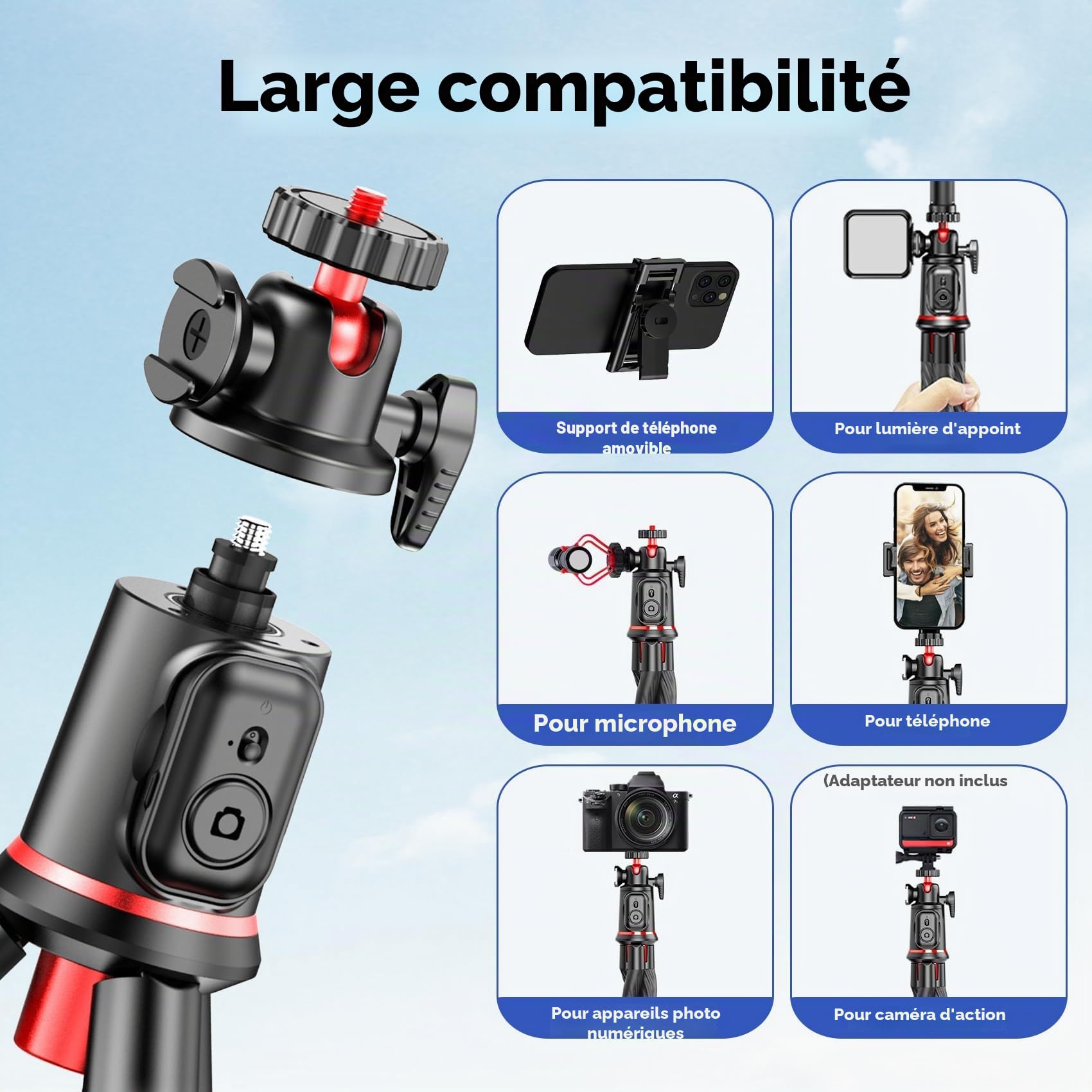 Fotopro RM-80 Mini Trepied 143.0cm Aluminium 0.56kg Charge 3kg 29.3cm