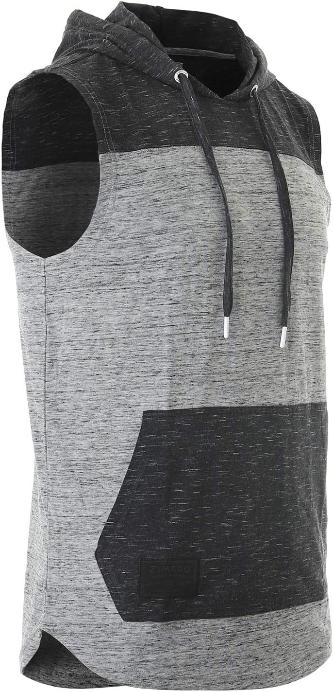 ZIMEGO Men's Color Block Sleeveless Pullover Kangaroo Pocket Workout Hooded Tank