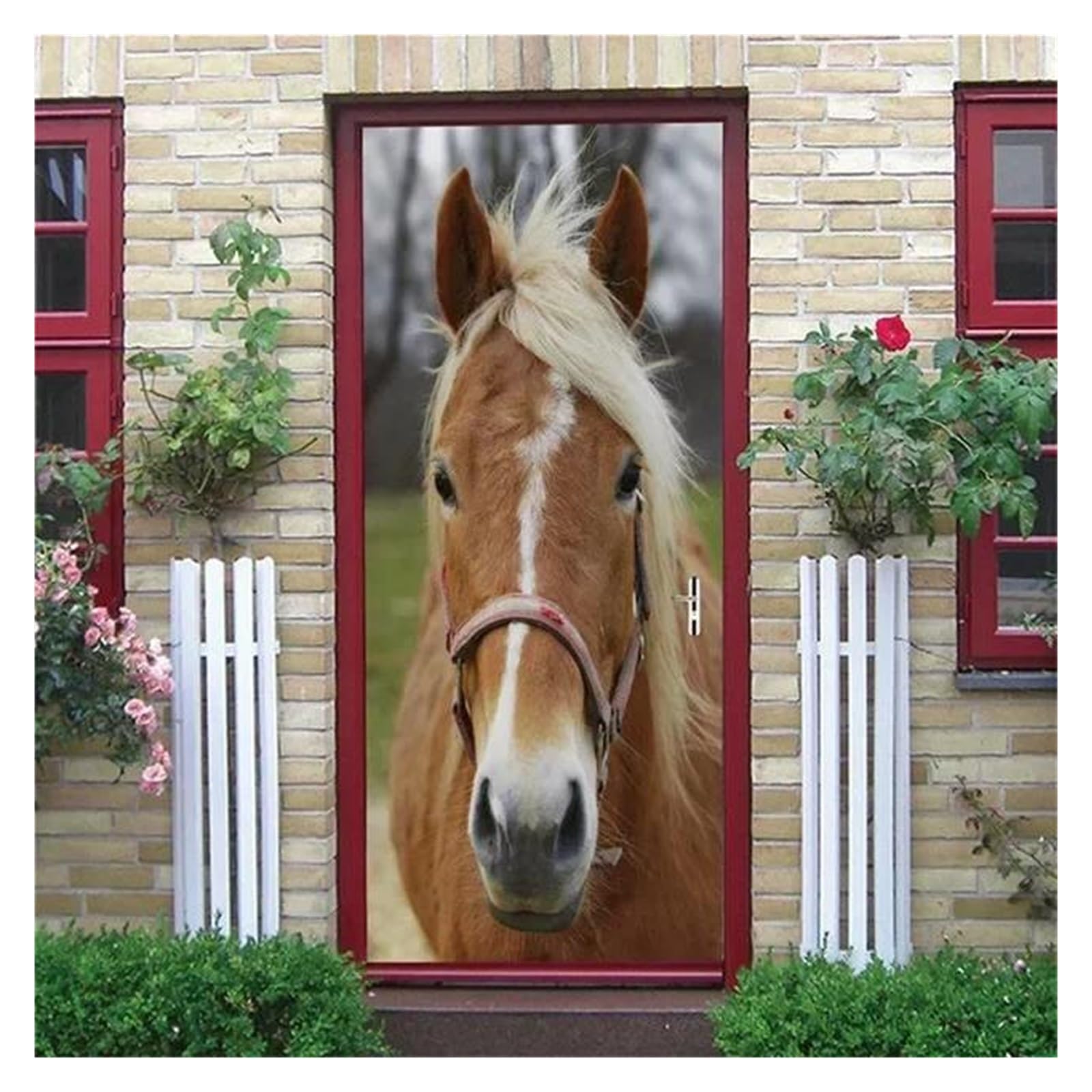 Affiche amovible cheval pour porte de chambre, sticker mural 3D et papier peint de salon