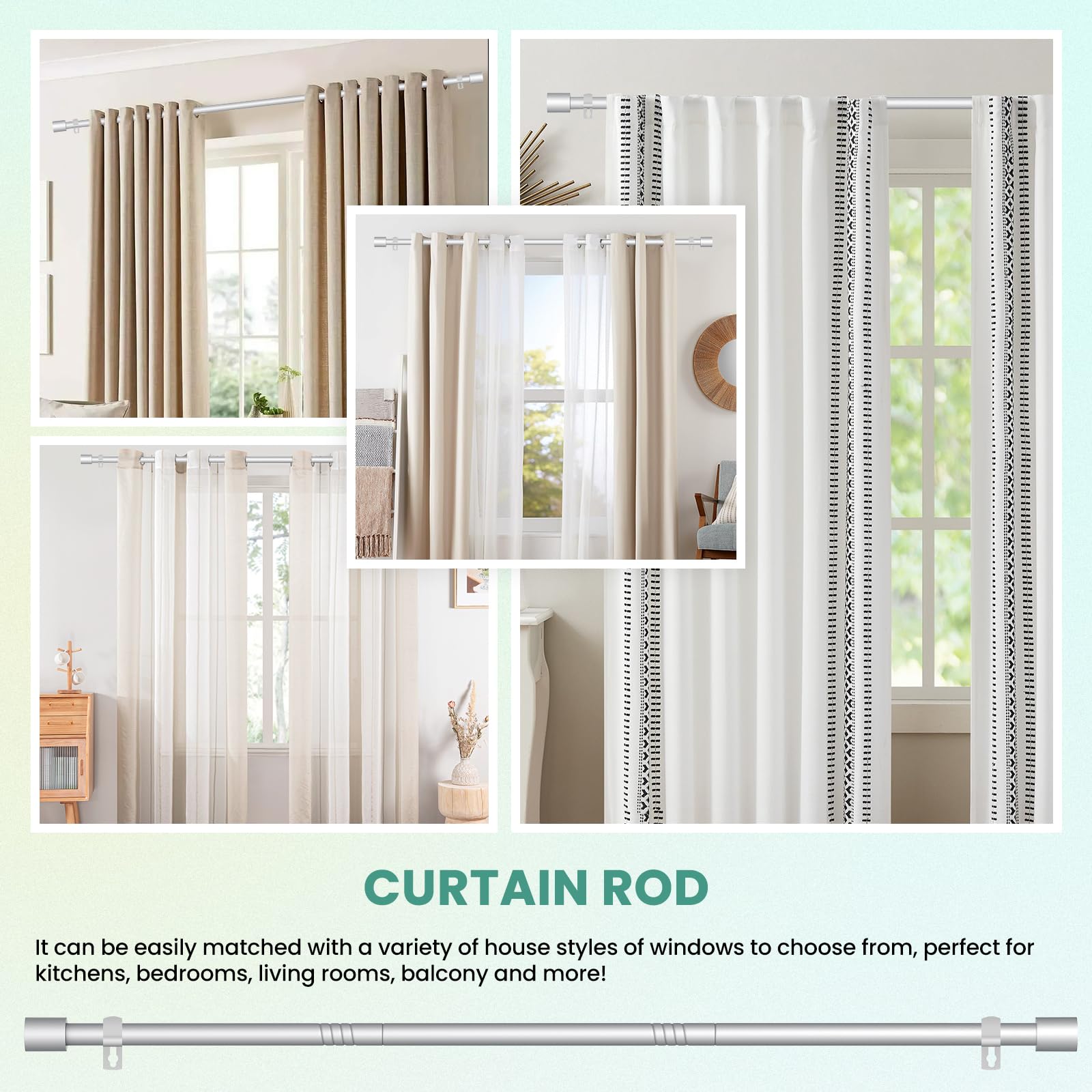 PadPure Silver Stainless Curtain Poles - 16mm Adjustable Length (70-280cm) - Image 4